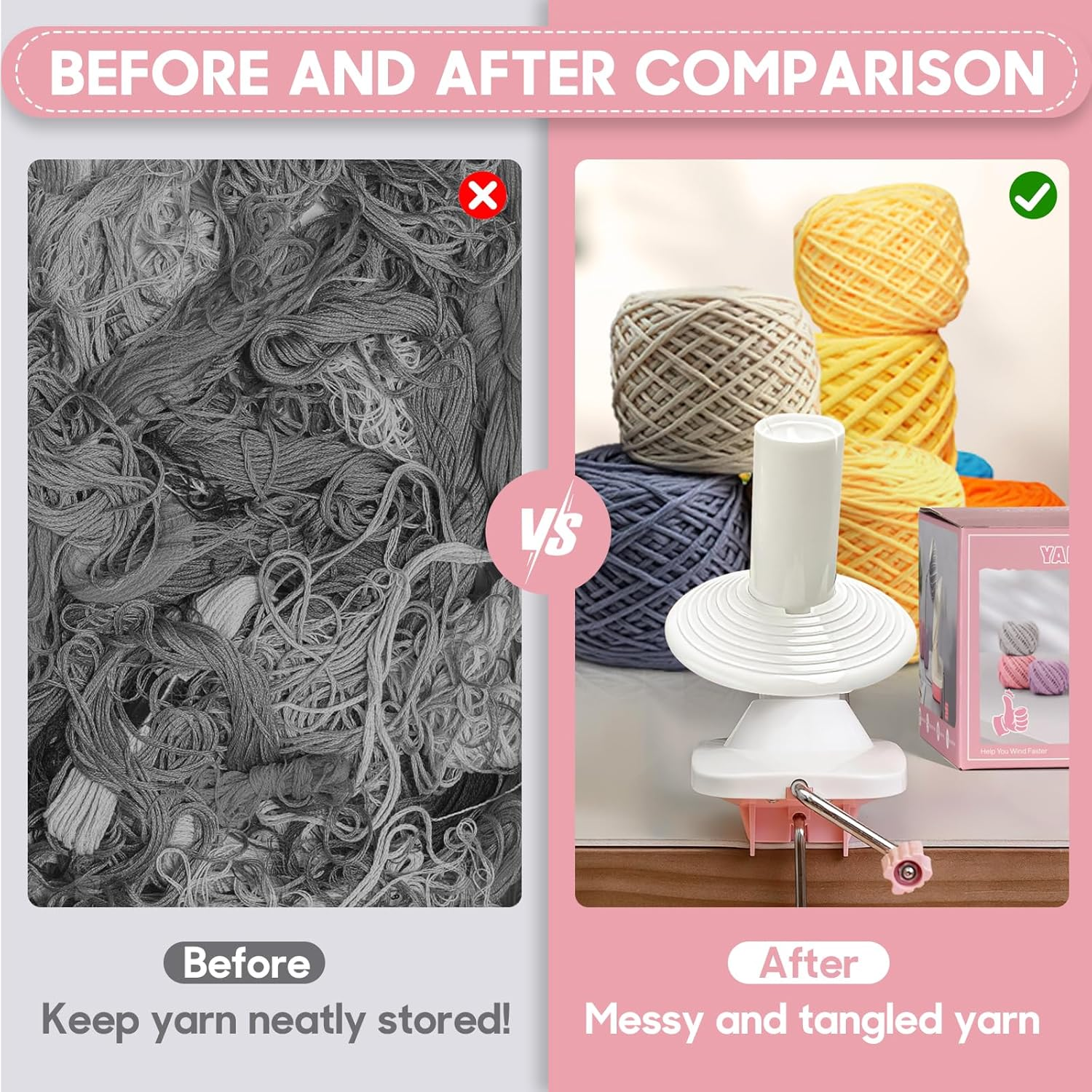 Anti-Slip Yarn Winder, Yarn Ball Winder for Crocheting, Efficiently Make Neat Yarn Cake, Yarn Winder with Lower Noise for Fiber and Wool Thread Balls, Knitting Lover'S Helper Gift (Pink)