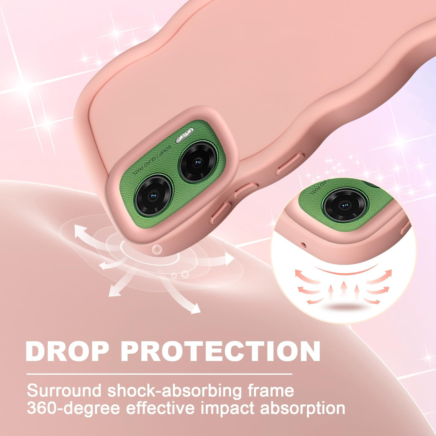 XINYEXIN Liquid Silicone Case for Motorola Moto G35, Waves Curly Shape Cute Soft Shockproof Mobile Phone Protective Case - Pink - Red image number 5