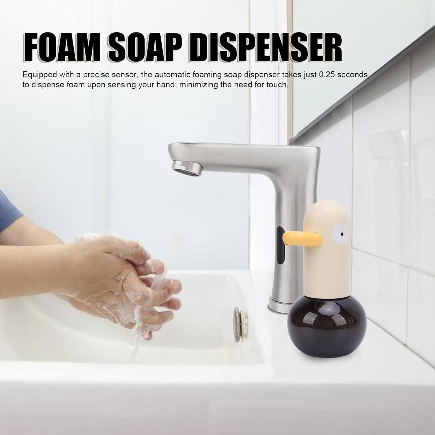 Automatic Foaming Soap Dispenser, Cute Cartoon Duck Design, Touchless Foam Soap Dispenser, Auto Bathroom Hand Soap Dispenser, Countertop, Rechargeable (Type 2) image number 5