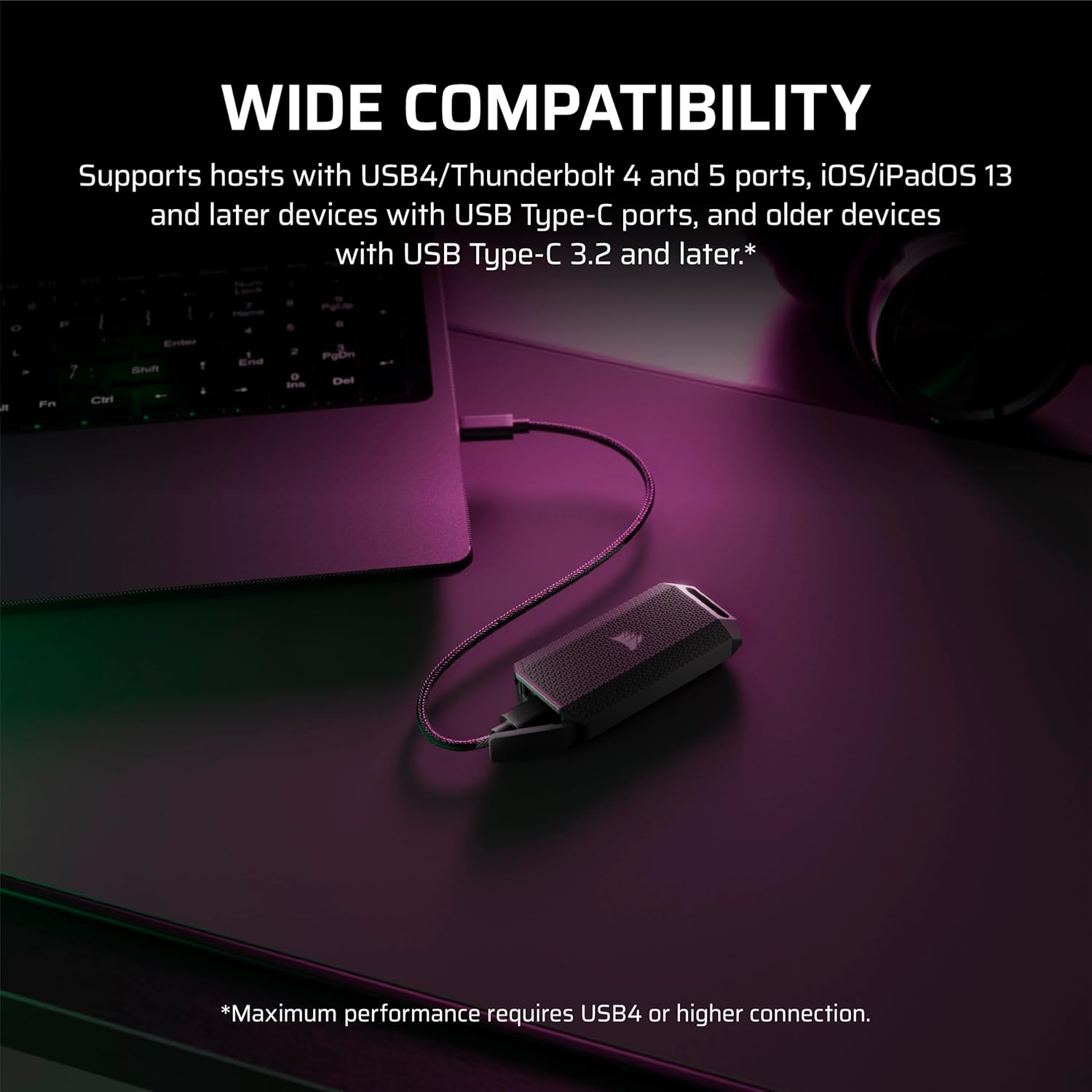 CORSAIR EX400U Survivor 1TB USB4 External SSD &ndash; up to 4000 Mb/S, IP55 Rugged Drive, Plug & Play for PC, Mac & Ipad &ndash; Black