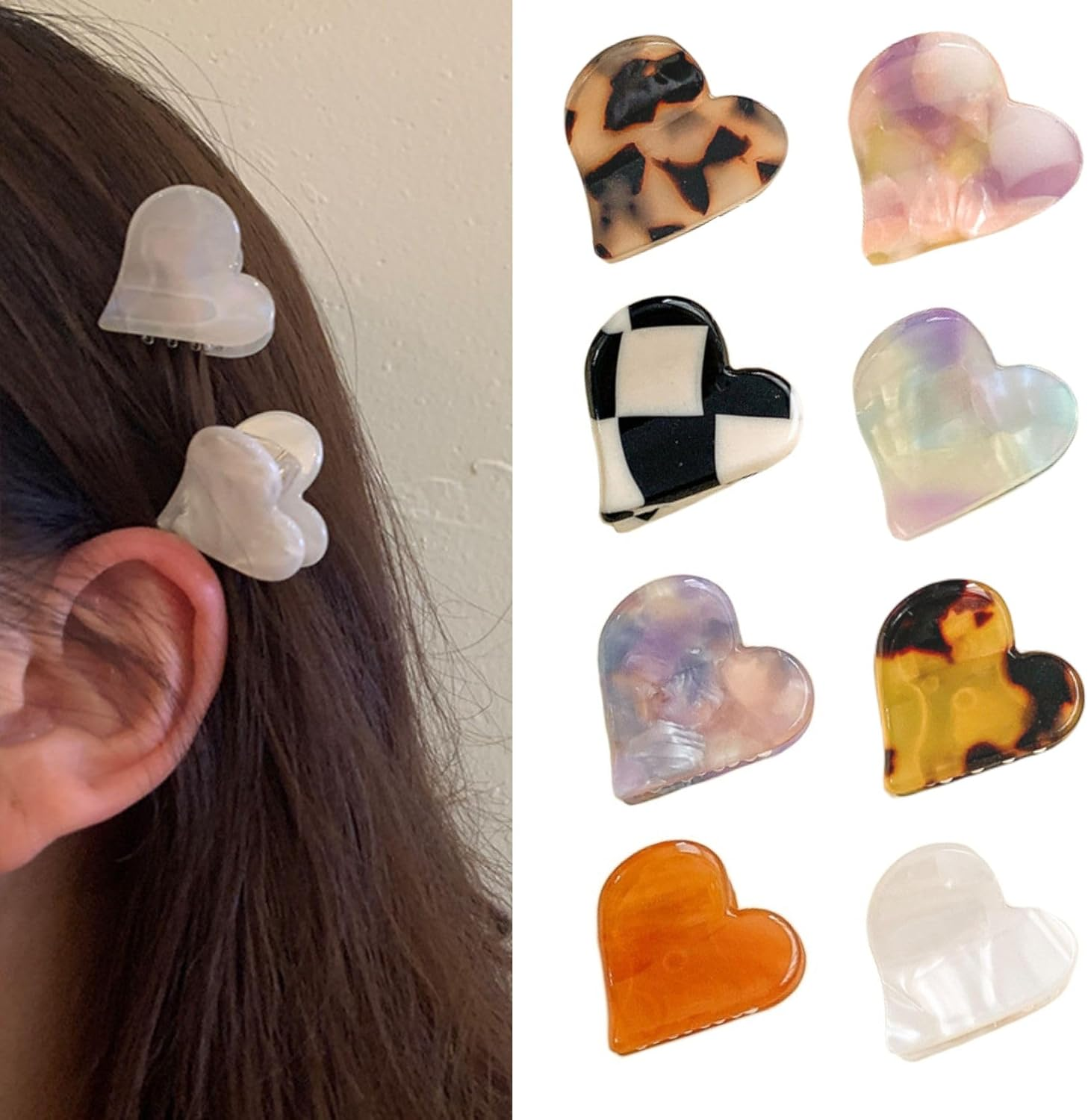 8 Pieces Small Heart Shaped Hair Clips for Women Acrylic Medium Hair Clips Tortoise Shape Ladies Hair Clips with Strong Grip and Non-Slip Surface image number 4
