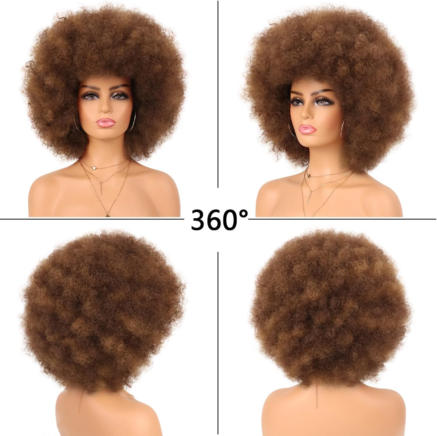 G&T Wig 70S Afro Puff Mixed Brown Wigs for Black Women Glueless Wear and Go Wig Natural Looking Fluffy and Large Bouncy Afro Wigs for Daily Party Use - 1B image number 2