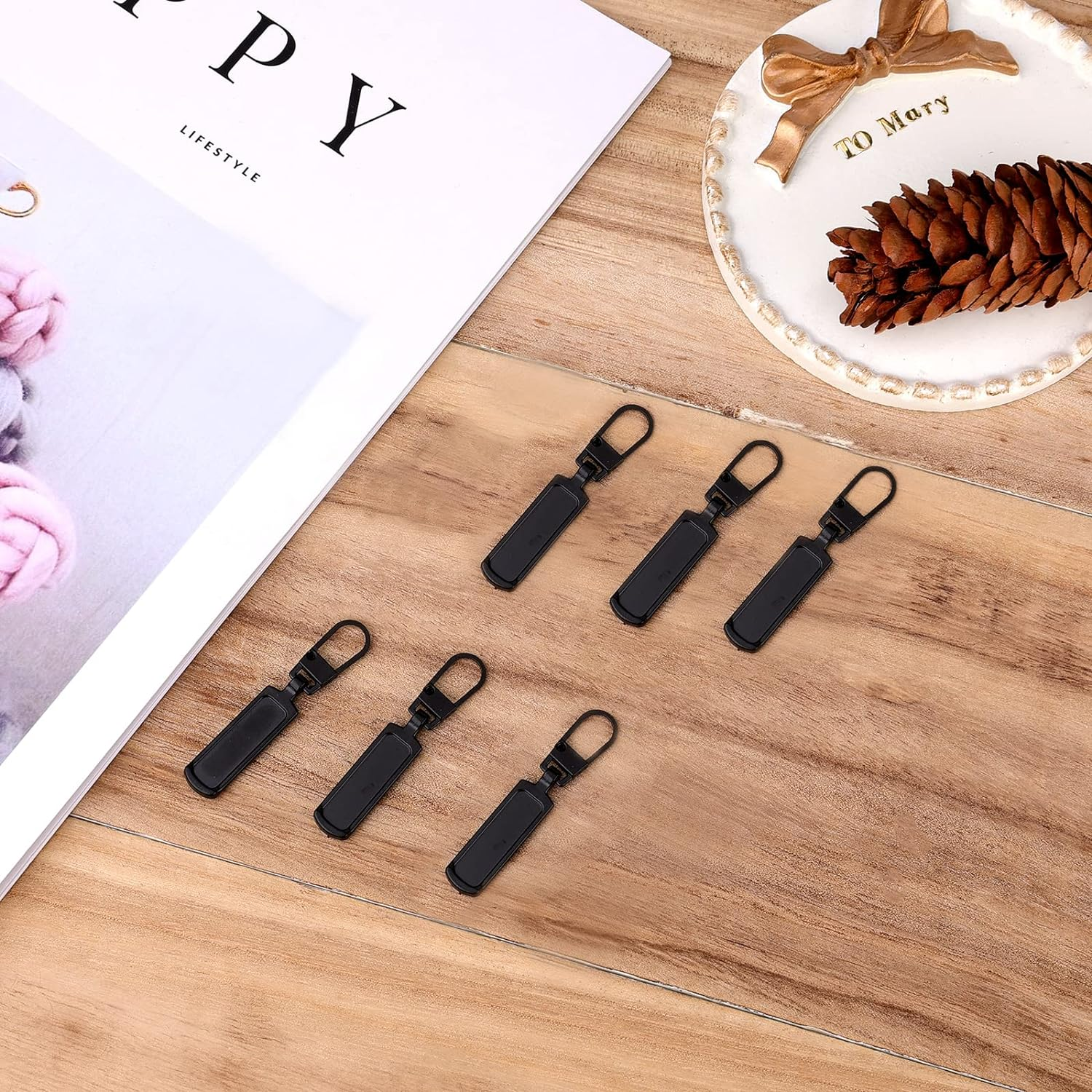 TOYMIS 6Pcs Zipper Pull Replacement, Zipper Pulls Detachable Metal Zipper Pull Repair Kit for Clothes Jacket Pants Jeans Luggage Suitcase Purse Handbag (Black) - Black image number 2