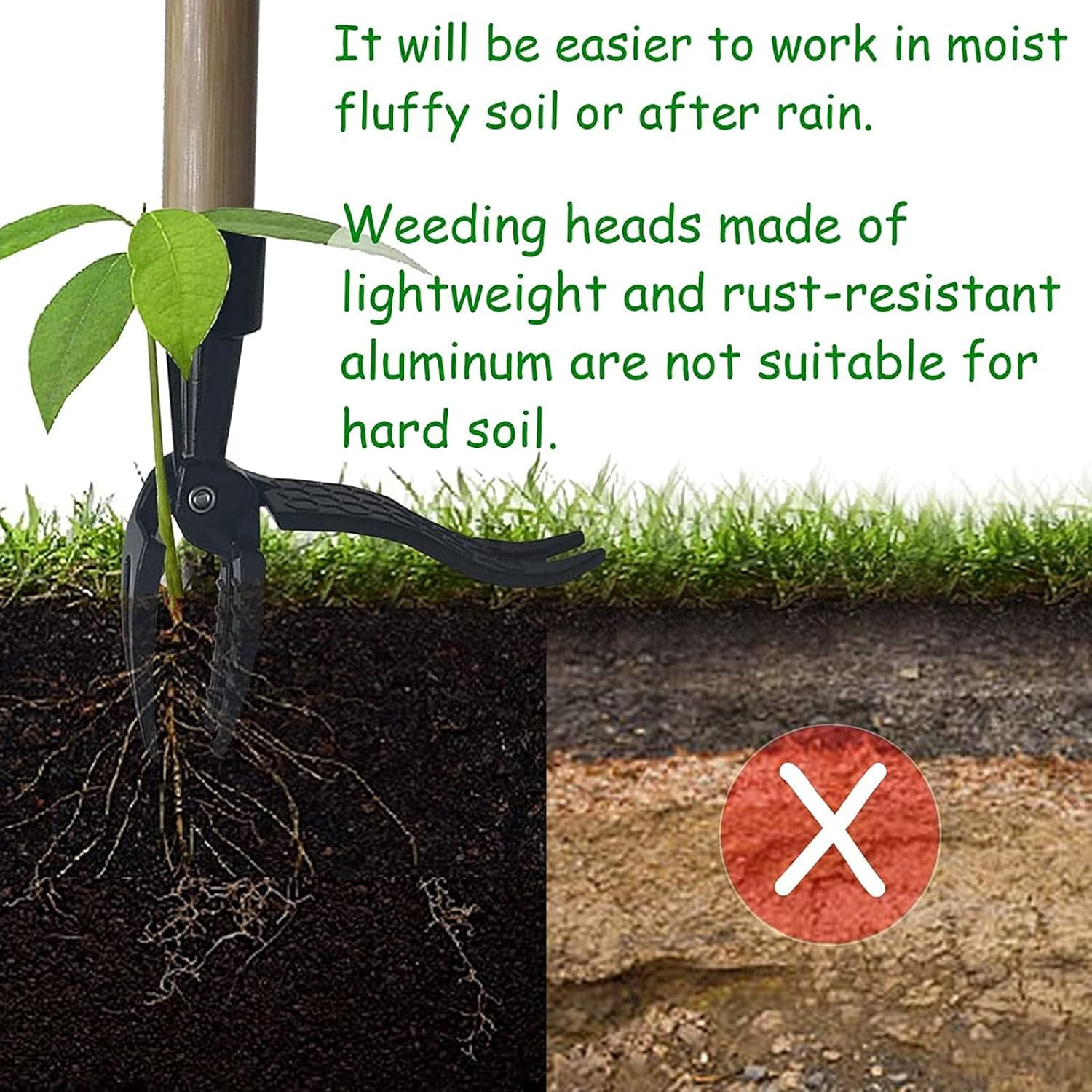 Stand up Weed Puller Tool, 4 Claw Aluminum Alloy Head Stand up Weeder Portable Weed Picker Weeding Head Tool Gardening Hand Weeding Tool for Garden & Lawn Care image number 1