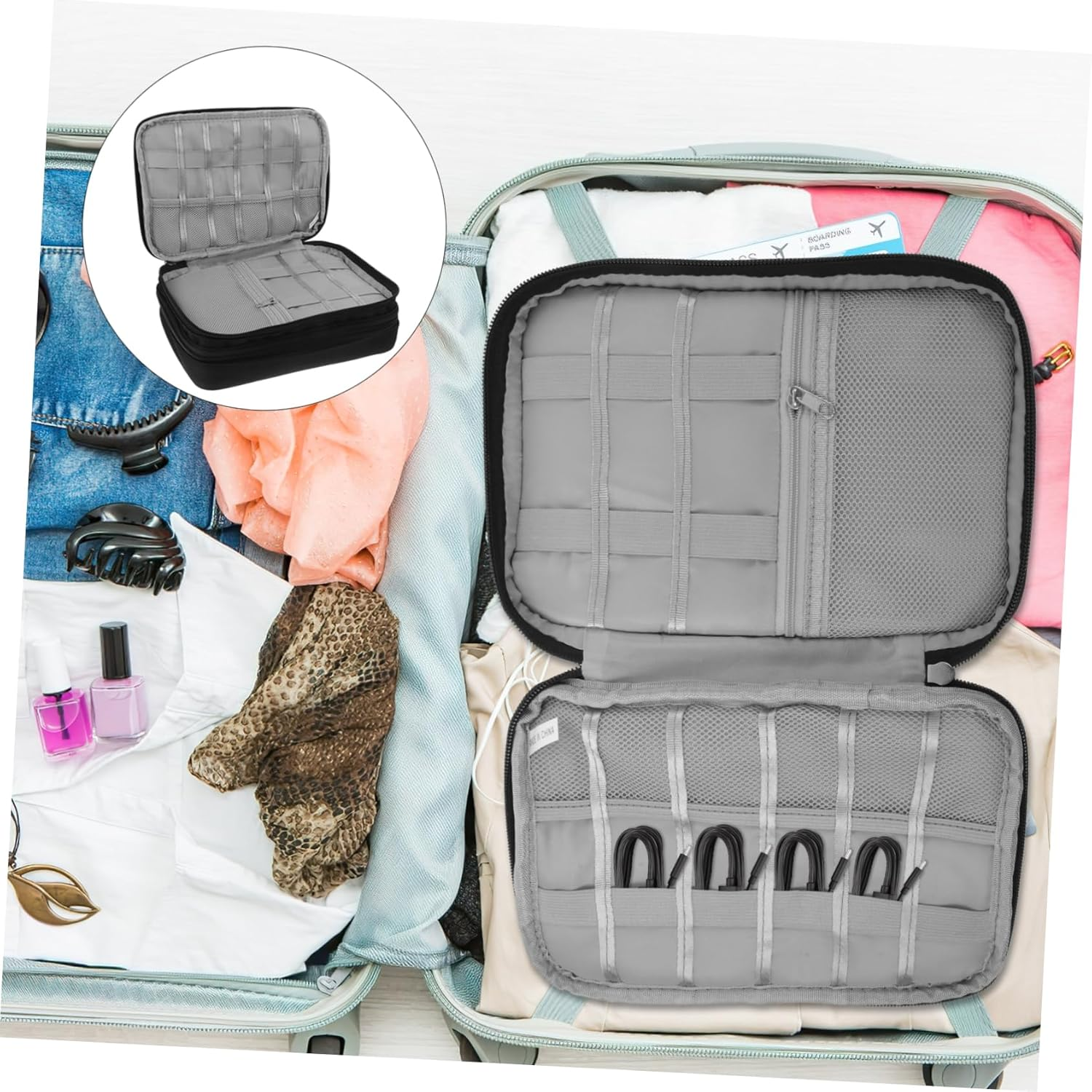 SECFOU Cable Organiser Box Travel Charger Organiser Electronic Storage Bag Large Capacity Easy image number 4