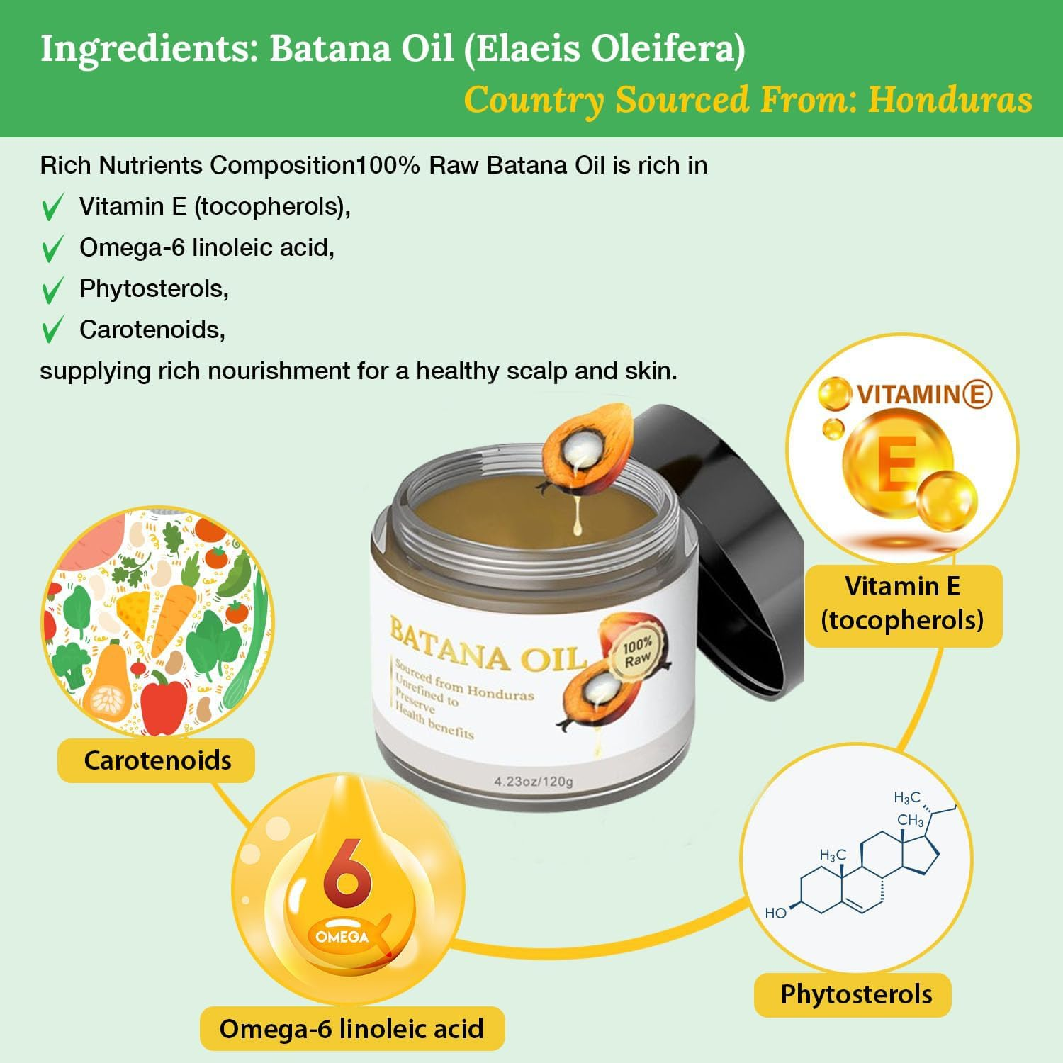 Raw Batana Oil for Hair Growth，Unrefined and Organic 100% Natural Batana Oil，Promotes Hair Growthall for Men & Women