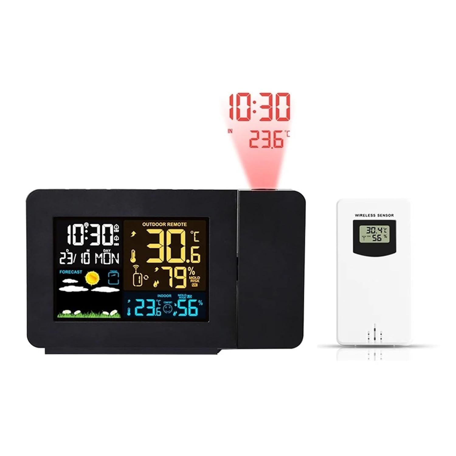Digital Alarm Clock Weather Station EU Indoor Outdoor with Temperature Humidity Desk with Time Projection image number 4