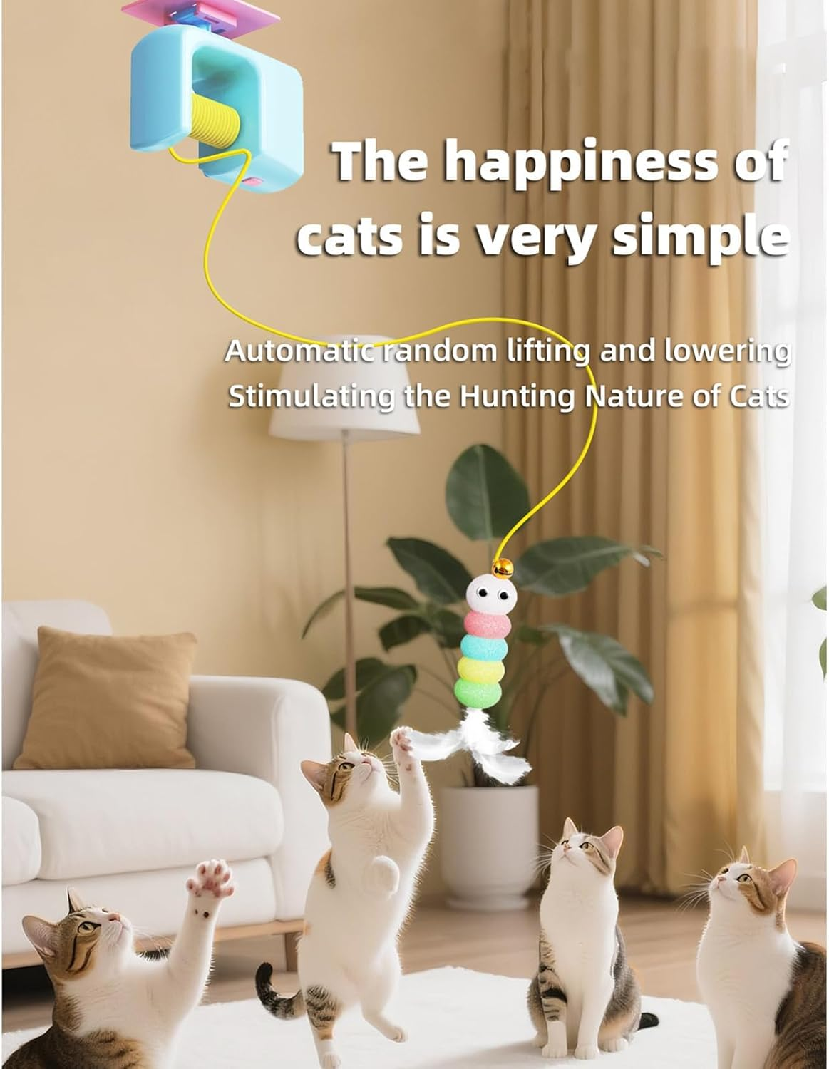 Pet Stress Relief Toys for Cats, Rechargeable Interactive Hanging Door Cat Toy, Automatic Electric Flying Bird Cat Toy for Hunting Exercising Eliminating Boredom, for All Breeds (Pink) image number 5