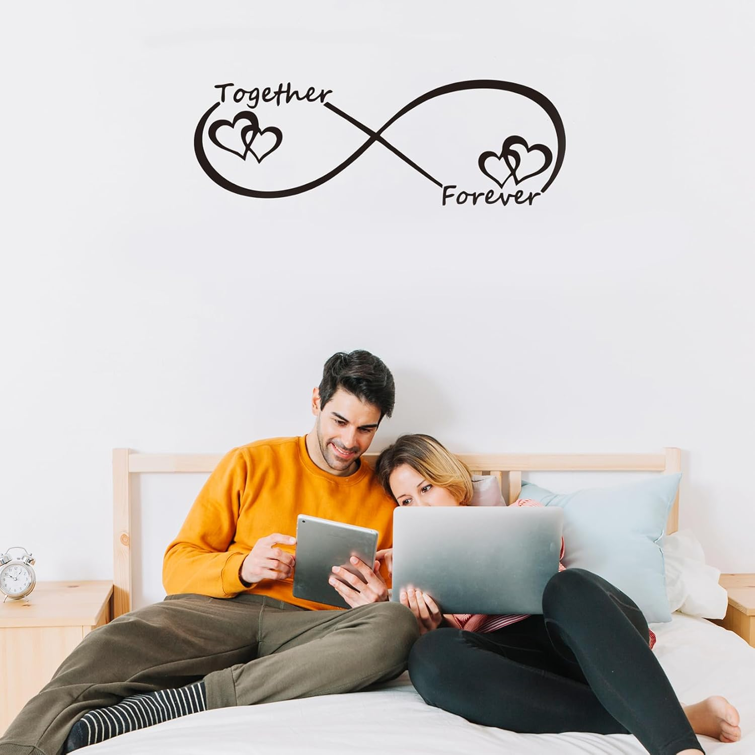 Love Heart Together Forever Carved Vinyl Wall Decor, His and Hers Bedroom Decor, DIY Removable Wall Decals Peel and Stick, Home Sweet Decoration, Mr and Mrs Wall Decors for Bedroom Couples,Living Room image number 1