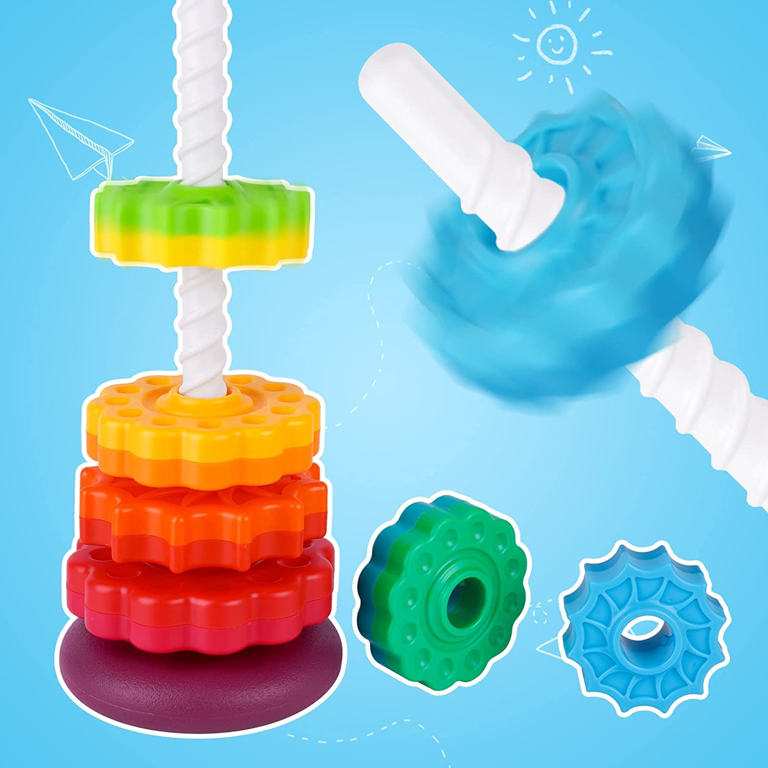 Rainbow Tower Spinning Wheel Stacking Toy image number 1