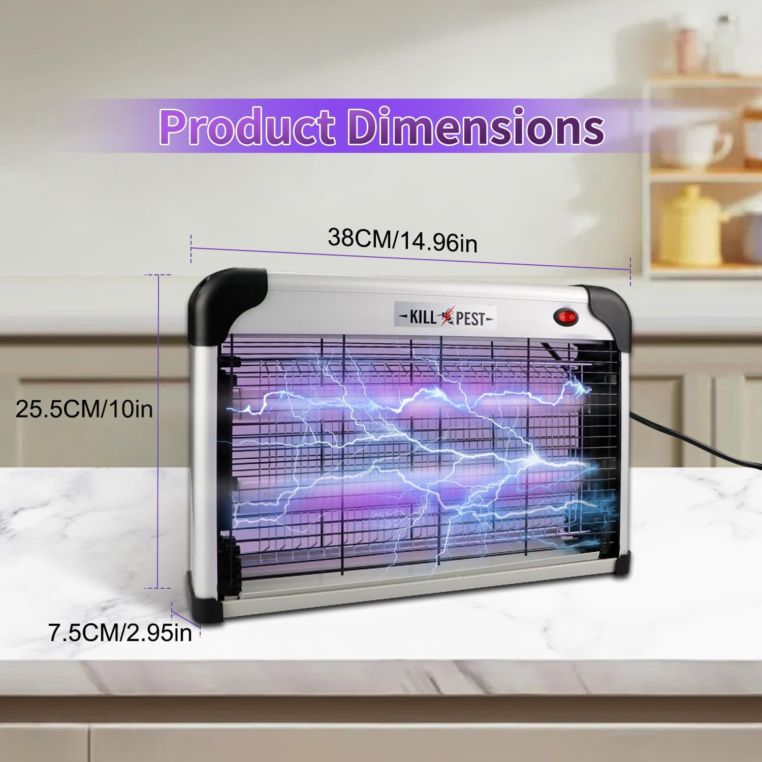 Electric Bug Zapper, 20W Mosquito Zapper Indoor Outdoor, UV Glass Tube Bug Zapper, Flying Insect Killer, Mosquito Killer with Protective Grid, Hanging Insect Trap for Moth, Fly, Insect image number 3