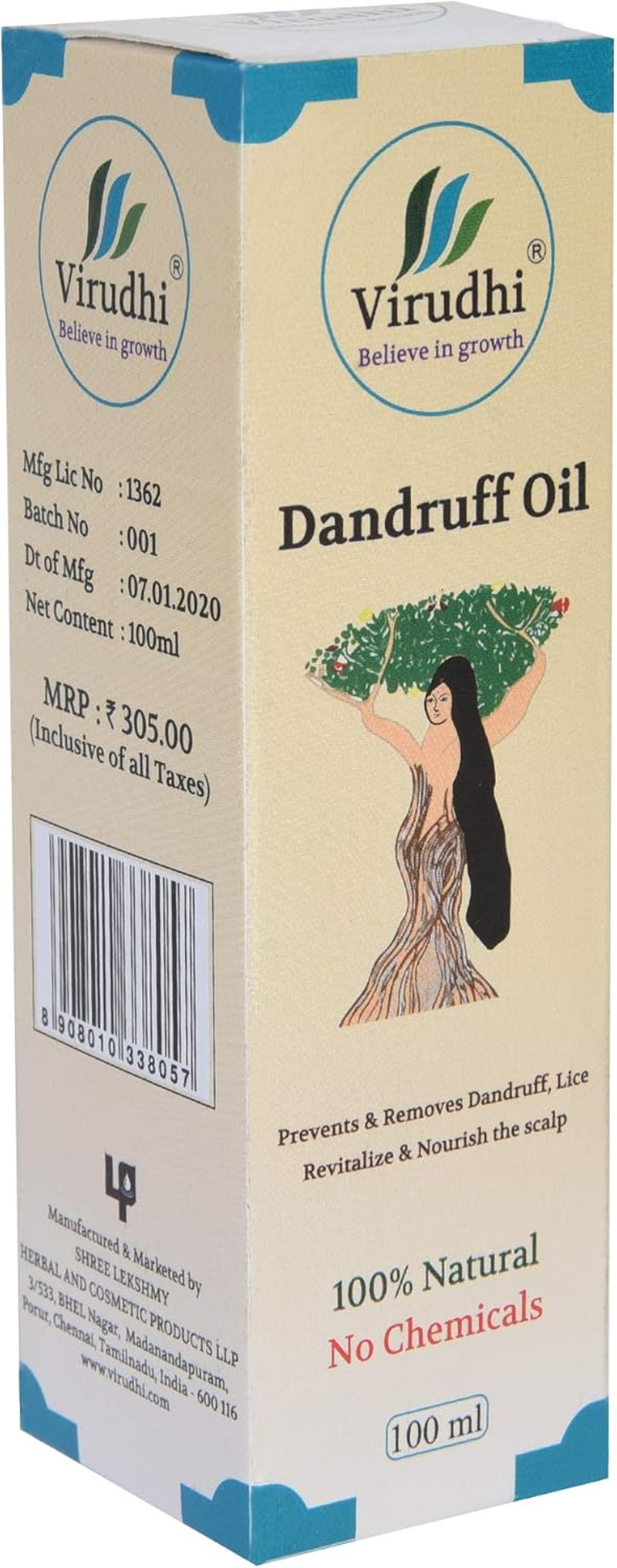 Virudhi Dandruff Control Oil | Prevents & Removes Dandruff | Soothes Irritable and Itchy Scalp (Ayurvedic) 100Ml