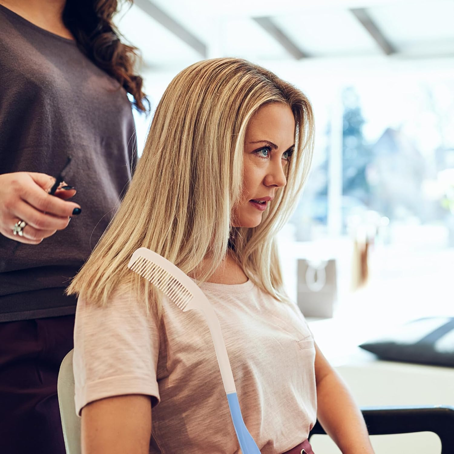 COMPUKAS Ergonomic Long Handle Comb with Curved Handle for Seniors Lighter for Head Massage Durable and Easy to Use for Limited Mobility image number 6