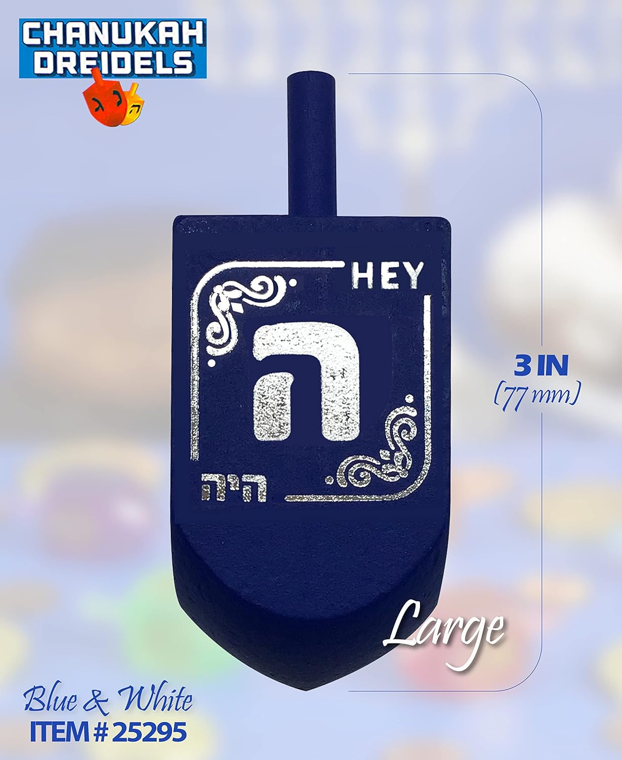 Izzy 'N' Dizzy Hanukkah Dreidels - Extra Large Blue and White Wooden Dreidel - 2 Pack image number 2
