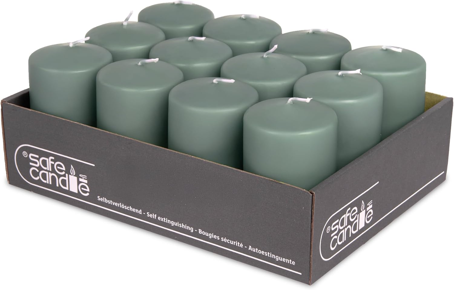 Decolite Wenzel Candles 100/60 Mm Pack of 12 &ndash; Self-Extinguishing, Safe Candle, RAL Certified, 36 Hours Burning Time &ndash; 100% Made in Germany by Wenzel Candles (Emerald)