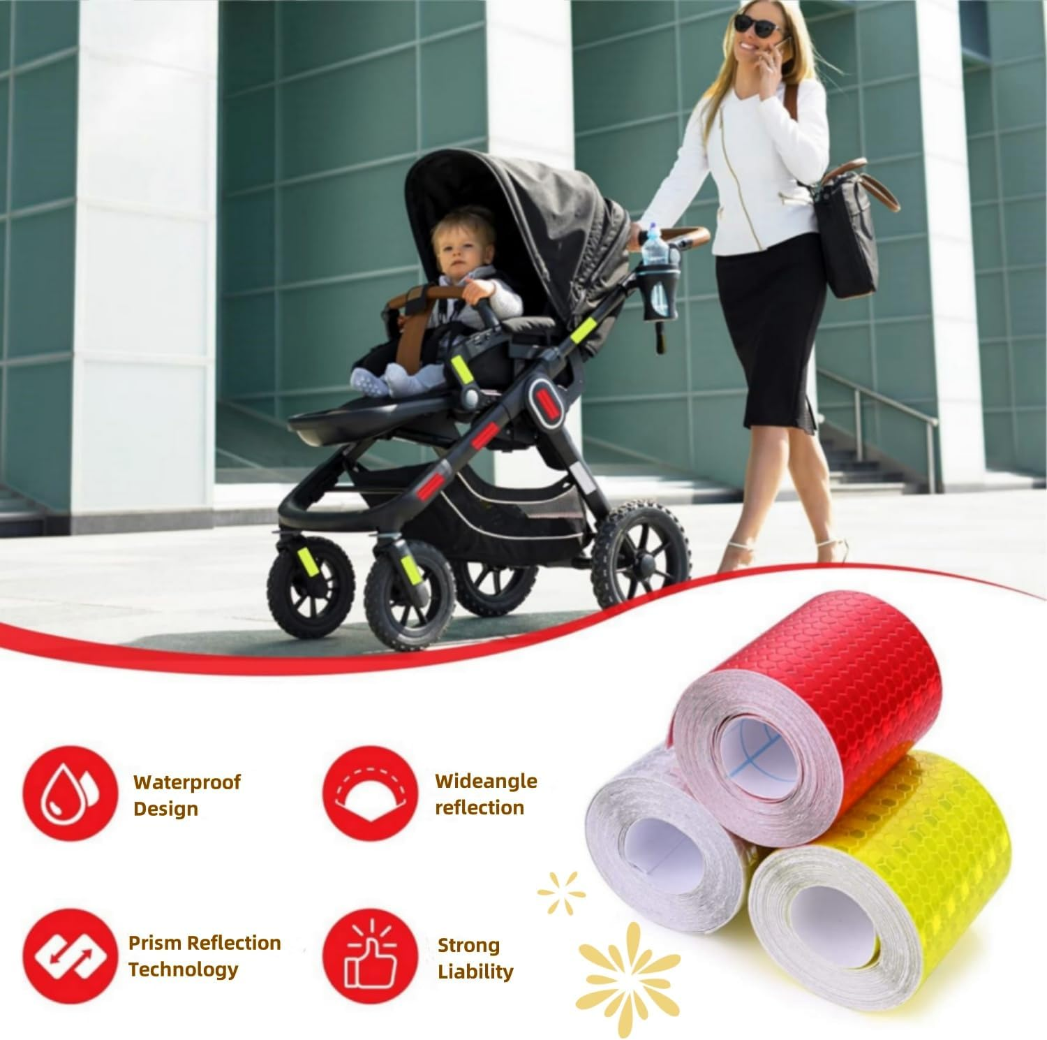 3 Colors Reflective Tapes, Outdoor Waterproof Reflector Night Safety Warning Tapes Stickers Silver, Red, Yellow Reflective Tape for Car Bicycles Clothing Trailer (5CM X 3M)