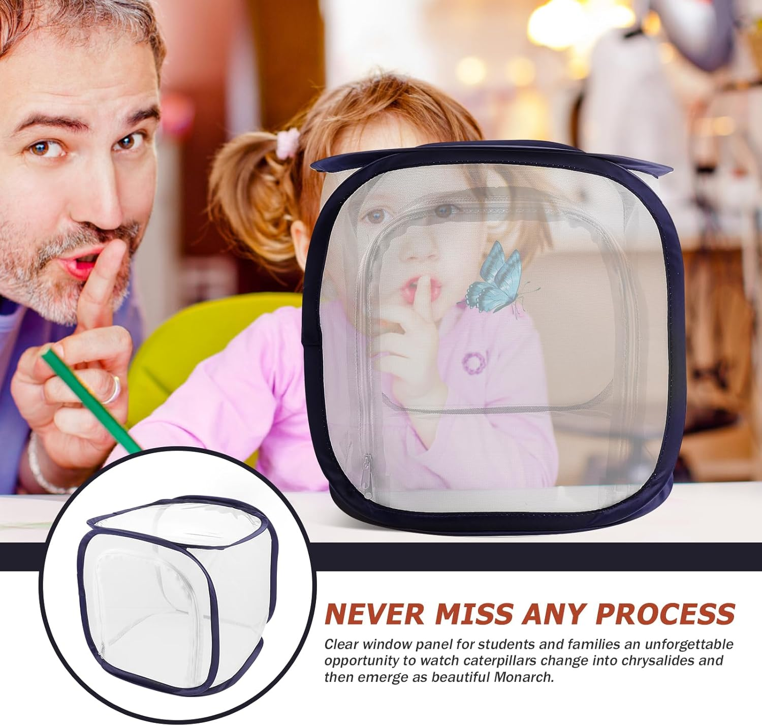 ULTECHNOVO Foldable Insect Mesh Cage 11.81X11.81X11.81In Butterfly Habitat with Breathable Mesh Panels and Side Zipper Door for Easy Feeding and Observation image number 4