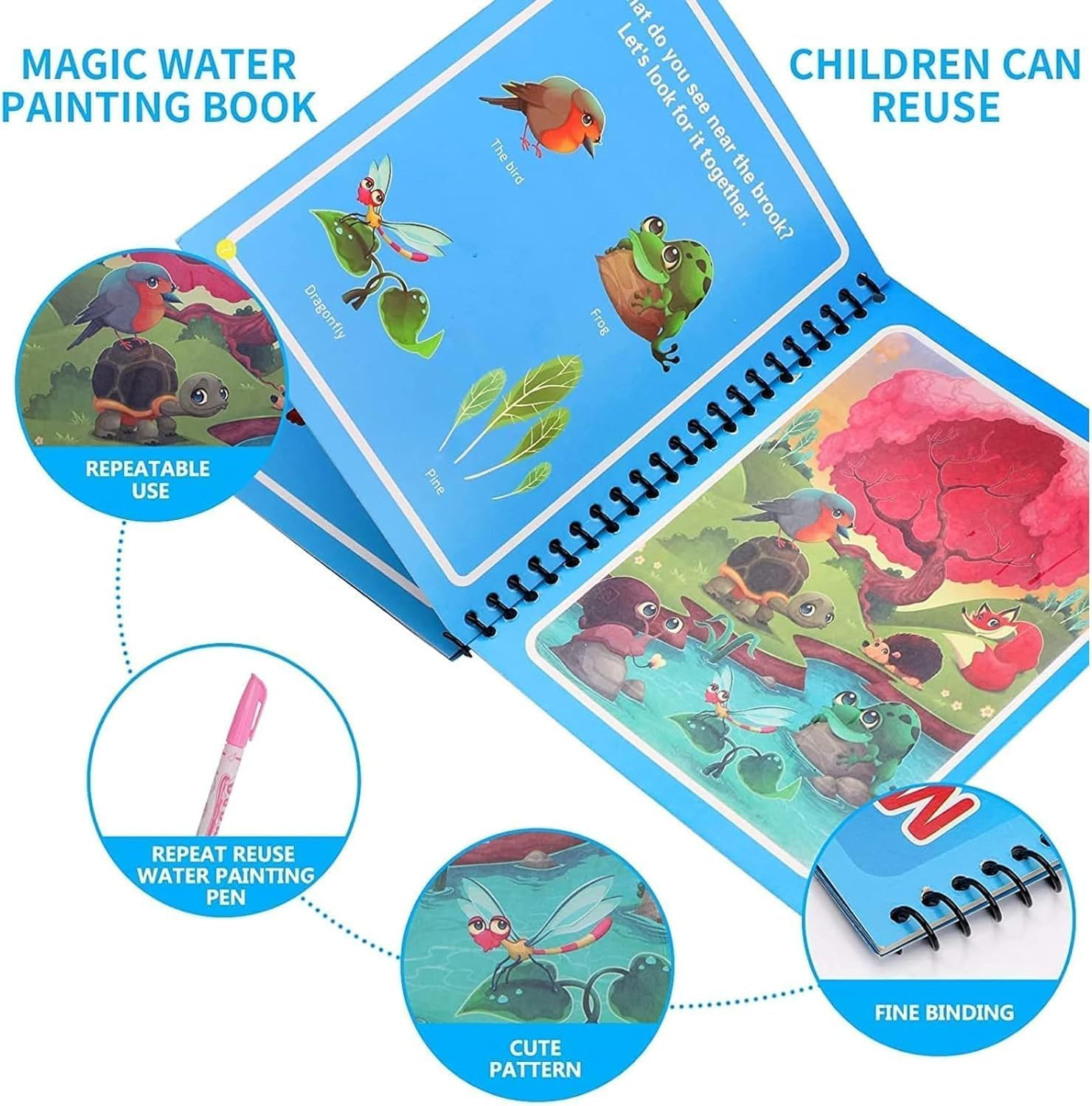 Water Coloring Books for Toddlers, 6 Packs Magic Paint with Water Coloring Book, Water Painting Book for Toddlers, Travel Toys for 3-5, Water Doodle Book Toys for Toddlers