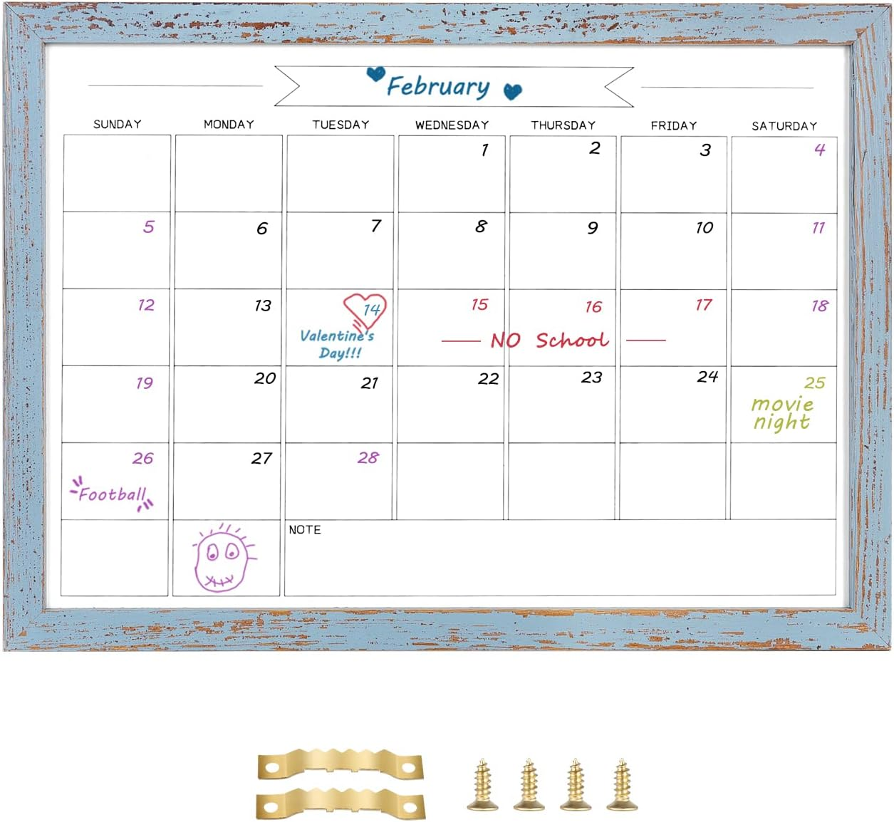 TORASO Dry Erase Monthly Calendar Board, Magnetic Whiteboard for Wall, Office/School/Home, Wood Frame Hanging Board for Kitchen Grocery List/Drawing/Memo, 10.5"X 14.5"(YL-RB-2737-B)