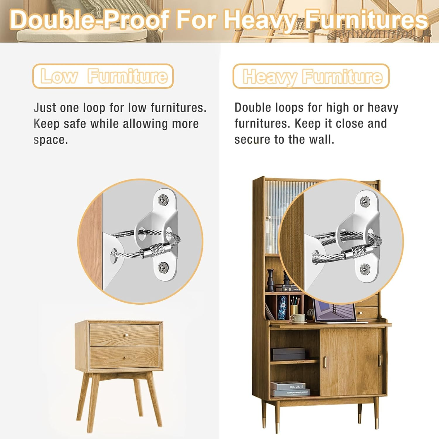 Furniture Anchors (12 Pack) for Baby Proofing & Pet Protecting, Furniture Straps anti Tip Furniture Wall Anchor Securing 400 Lbs/Keep Baby Pet Safety from Falling Furniture, Earthquake Straps image number 2