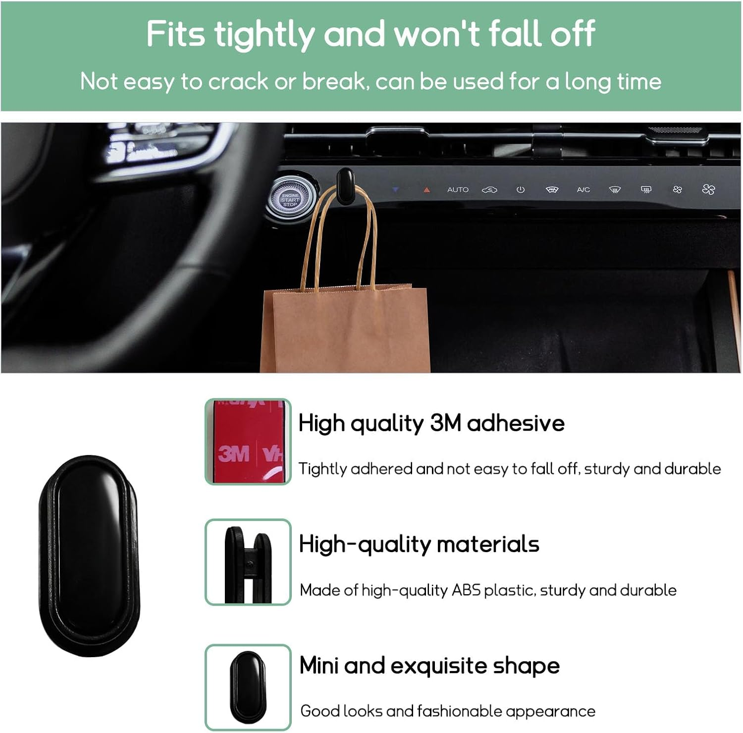 4 PCS Car Mini Hook, Multifunctional Auto Adhesive Backseat Hangers on Dashboard, Universal Hook Stickers for Key, Mask, Earphone, Charging Cable, Vehicle Interior Accessories (Glossy)