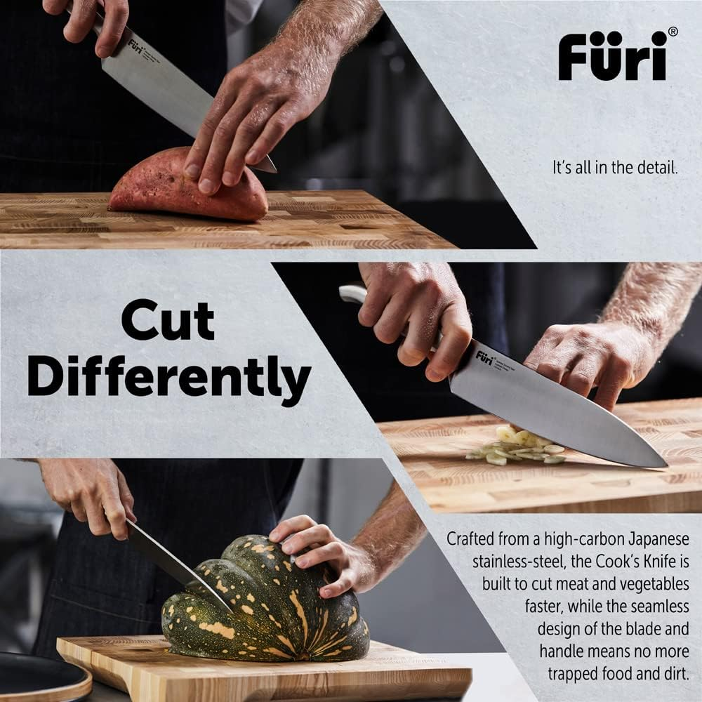 Furi Pro Cook'S Knife 20Cm (8In), Ultra-Sharp Knife for Superior Cutting Performance, Unique Reverse-Wedge Handle for a Safer Grip, Stainless Steel Blade, 25-Year Guarantee, Silver image number 5