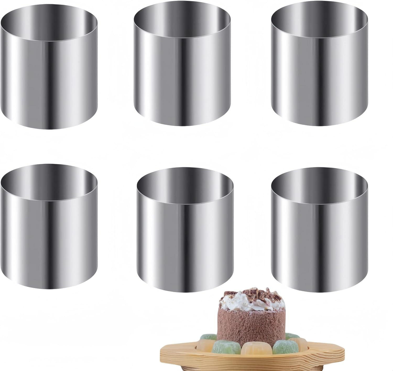 Round Mousse Circle Mold, 6 Pcs Stainless Steel Cake Ring Mold,Seamless Donut Cutter Ring Molds, for Ice Cream Cone Baking Cake Mousse Ring Cake 5 X 5 Cm image number 2
