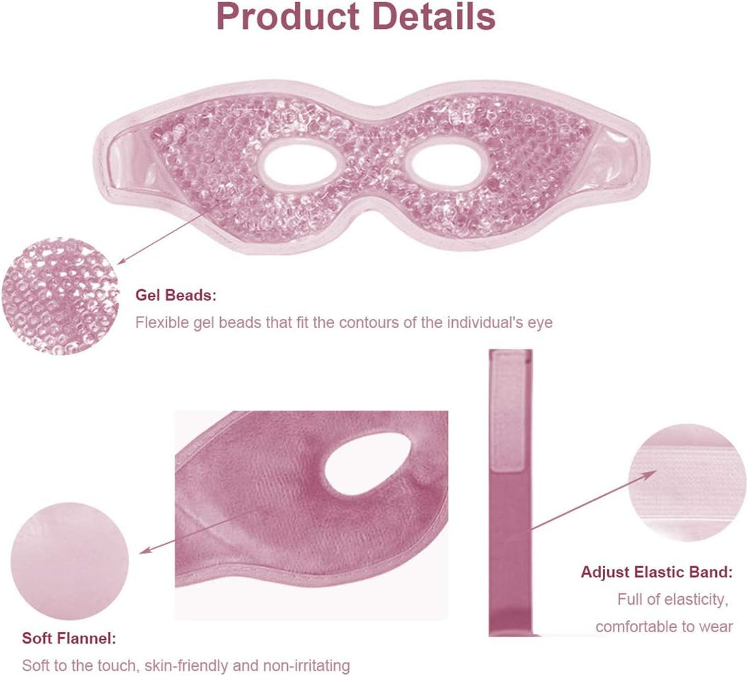 Ruzzut Cooling Gel Eye Mask with Eye Holes, 2 PCS Gel Bead Cold Eye Packs for Puffy Eyes & Swelling, Reusable Hot Cold Therapy Compress Heat Ice Gel Pack, Purple and Pink image number 6