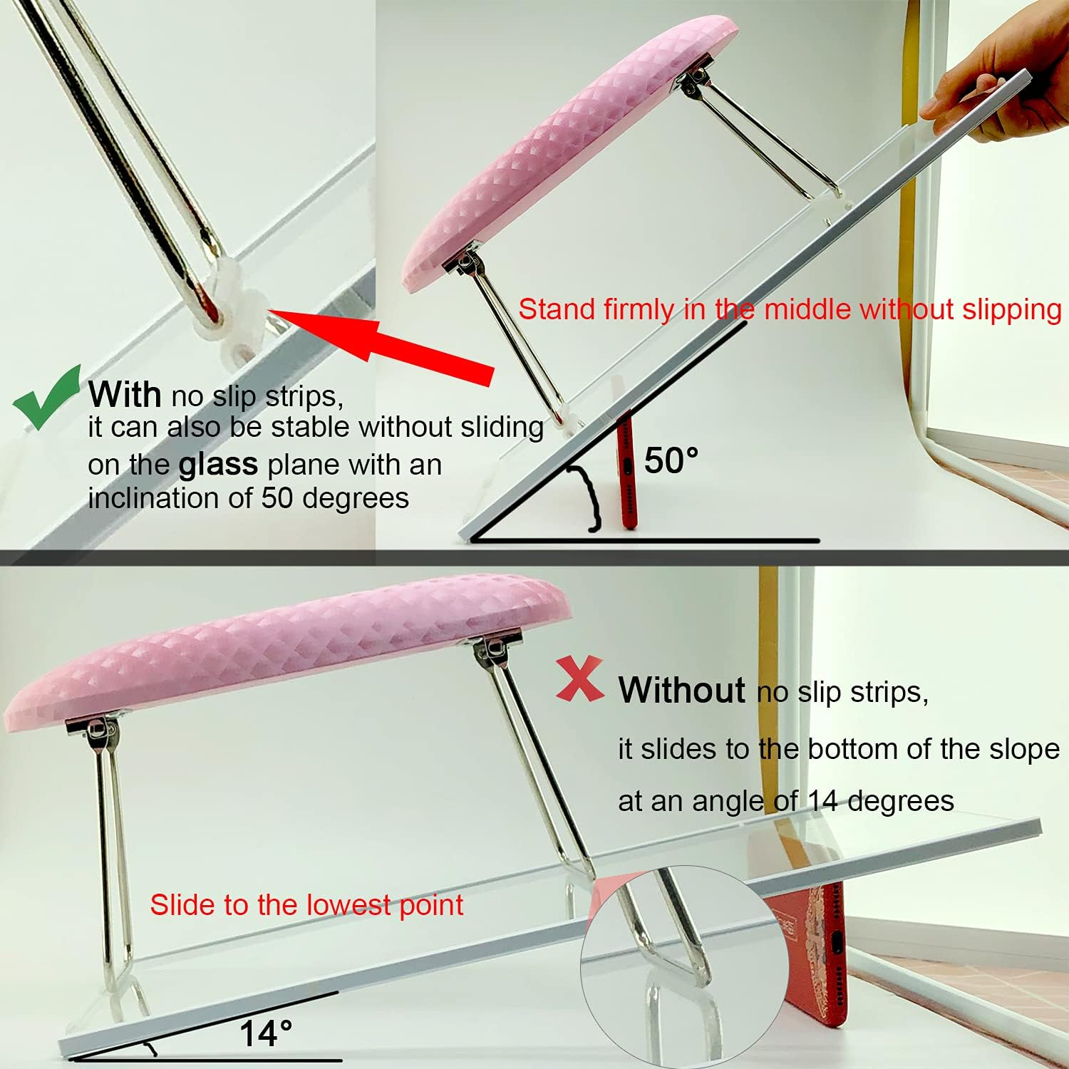 Nail Arm Rest, Hand Rest for Nail Microfiber Soft Leather Manicure Nail Rest with Non-Slip, WOLINSPRING Professional Hand Pillow Cushion Table Desk Station for Nail Techs Use (Pink) image number 6