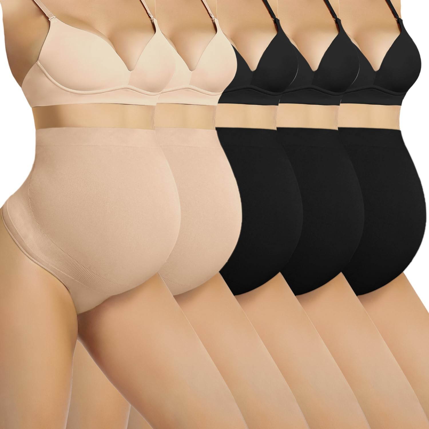 Maternity Underwear Thong for Women Maternity Shapewear over Belly Support Seamless 5 Pack