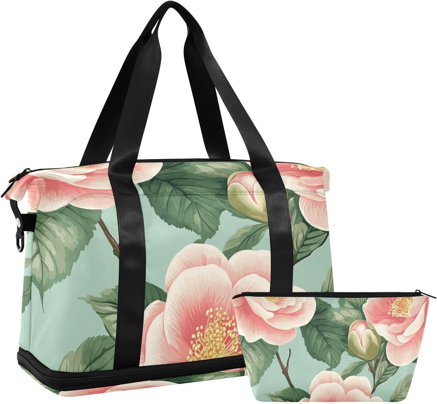 Beauty Spring Flowers Rose Gym Duffel Bag Travel Weekender Gear Bag with Toiletry Bag for Sports Multifunctional, Beauty Spring Floral Rose, 1 Size, Beauty Spring Flowers Rose, 1 Size image number 3