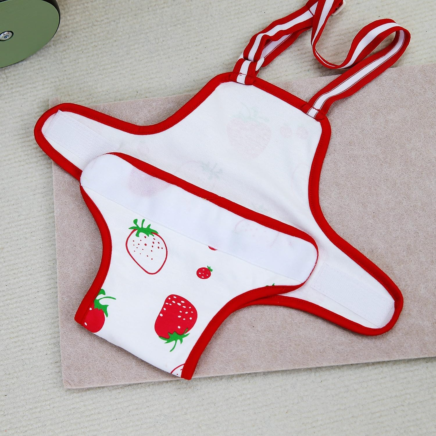 Dog Diapers Female Washable Sanitary Pantie with Adjustable Suspender, Reusable Doggie Period Panties, Pet Underwear Diaper Jumpsuits for Male Dogs in Heat, Puppy Diapers (Red Strawberry, Large) image number 1