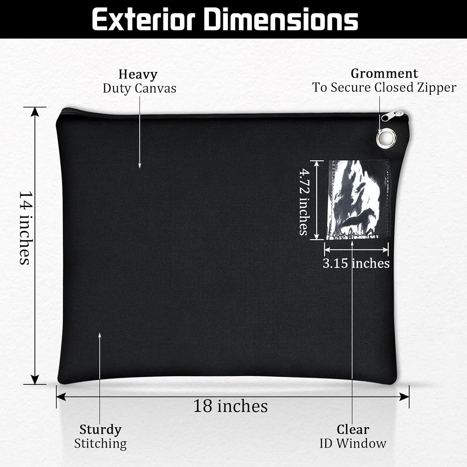 Humyoun 2 Pcs Interoffice Mailer Canvas Transit Sack Zipper Bag 18" X 14" Large Zipper Bag with Grommet Interoffice Mail Bag (Black) image number 2