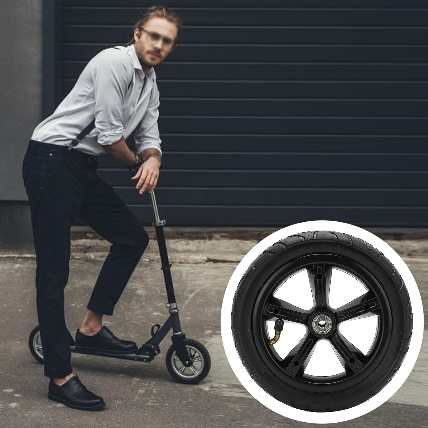 8 Inch Air Wheel with Air Chamber, Replacement Wheel for Electric Scooter, Thick Road Bike Chamber Replacement for Electric Scooter with Hub and Bearings image number 3