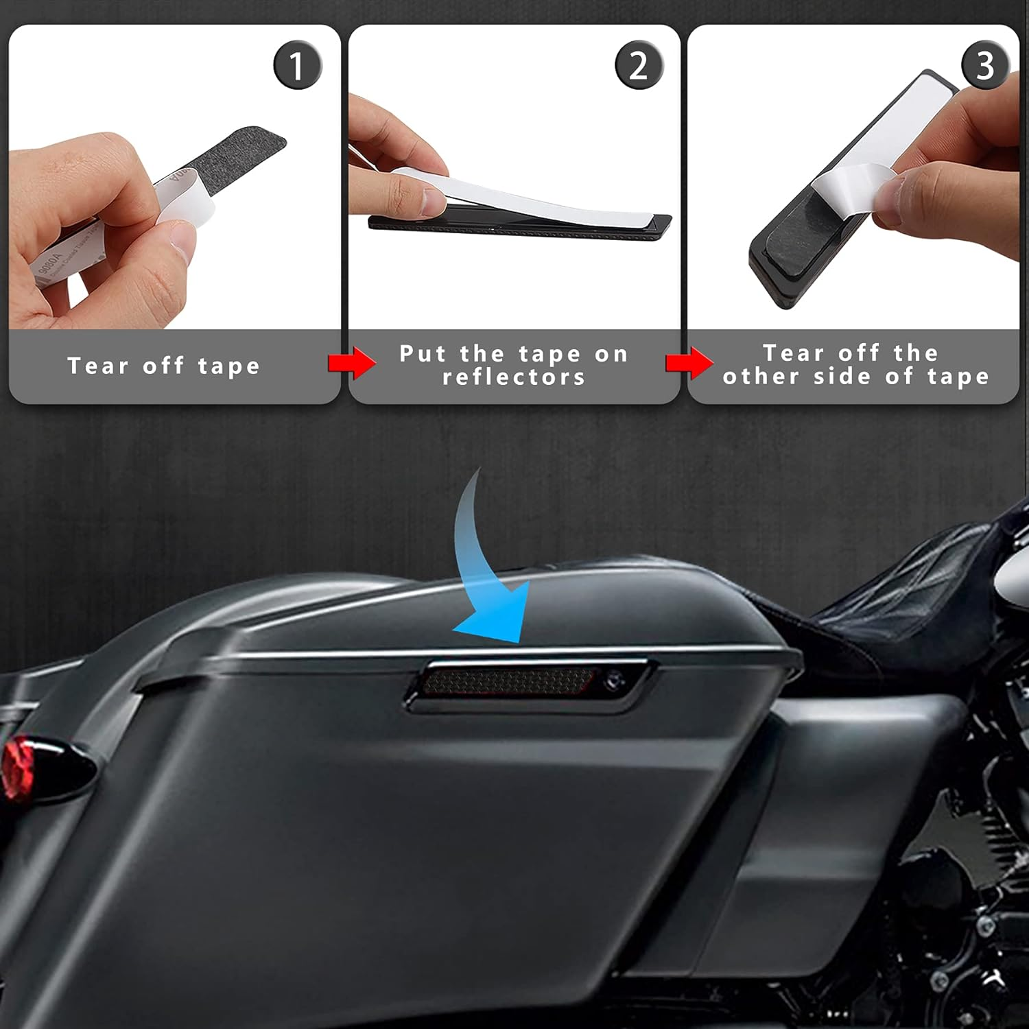 NTHREEAUTO Black Saddle Bag Reflector Inserts Latch Covers Compatible with 2014-2020 Harley Touring Model,Flt, FLHT Road King,Road Glide,Street Glide image number 4