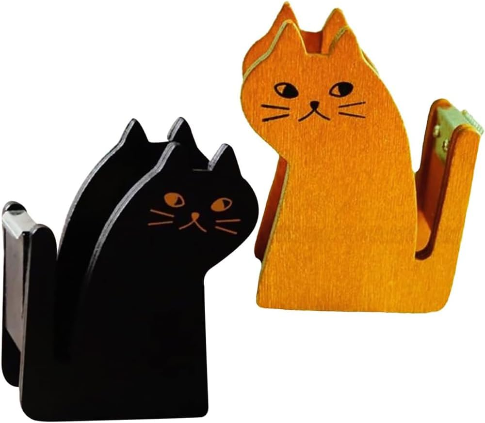2Pcs Tape Dispenser, Cat Tape Holder,Unique Paper Tape Dispenser,Tape Storage Organizer,Cute Tape Cutter,For Home Office Desk Table Desktop Accessory Black Yellow image number 4