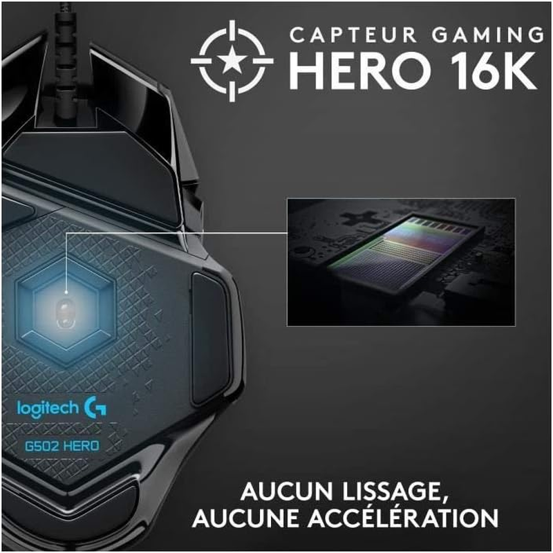 Logitech G502 Hero High Performance Wired Gaming Mouse, Hero 16K Sensor, 16,000 DPI, RGB, Adjustable Weights, 11 Programmable Buttons, On-Board Memory, Pc/Mac - Black image number 3