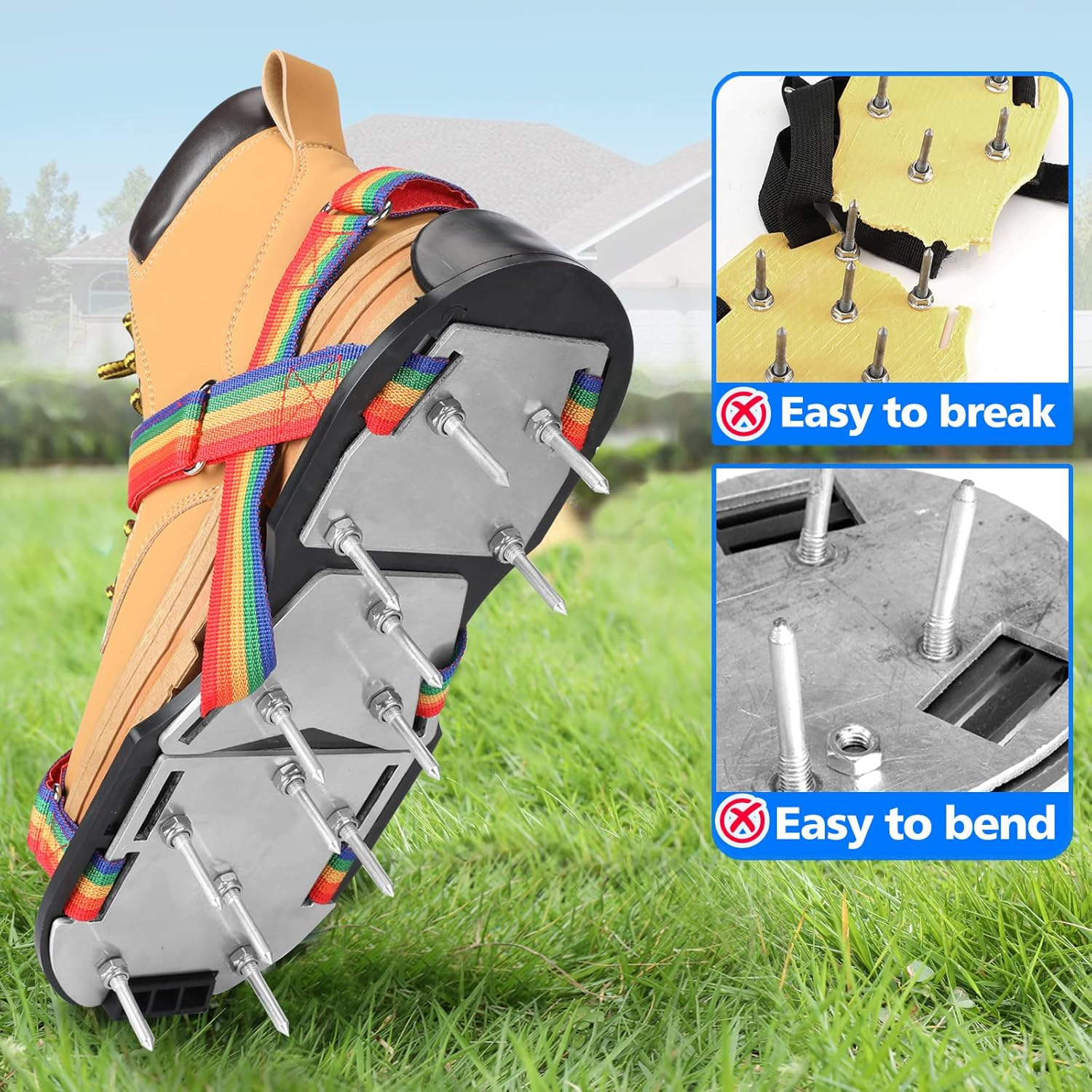 Lawn Aerator Shoes for Grass - Pre-Assembled Grass Aerator Shoes for Lawn - Soil Yard Aerator Tool for Aerating Patio Garden, Colorful - Blue image number 7