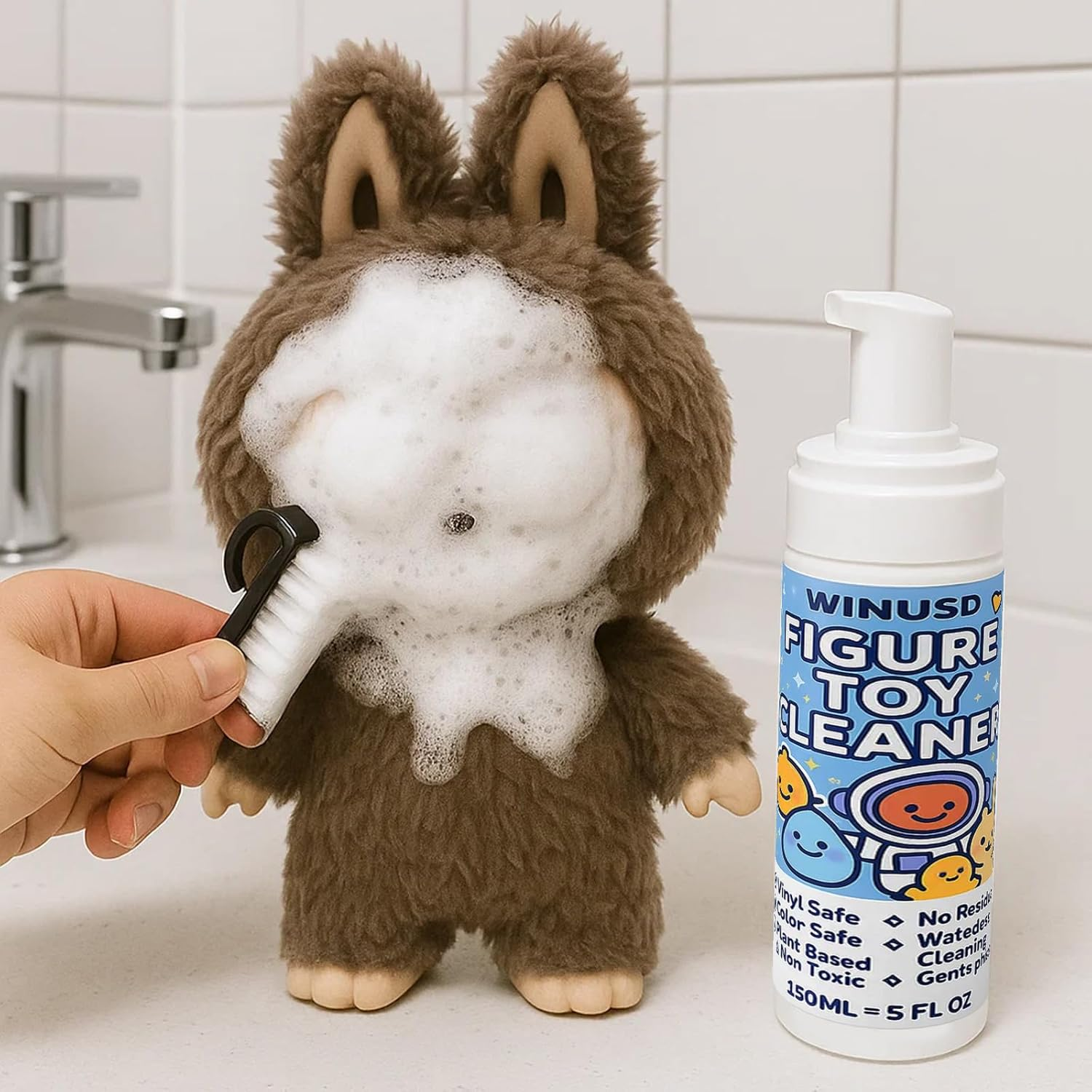 Figure & Plush Toy Cleaner - 5Oz Foam Spray for Stuffed Animals & Soft Dolls with Brush & Cloth | No Rinse, Zero Residue, Color-Safe| Safe for Delicate Fabrics & Pets, for Plush Lovers image number 1