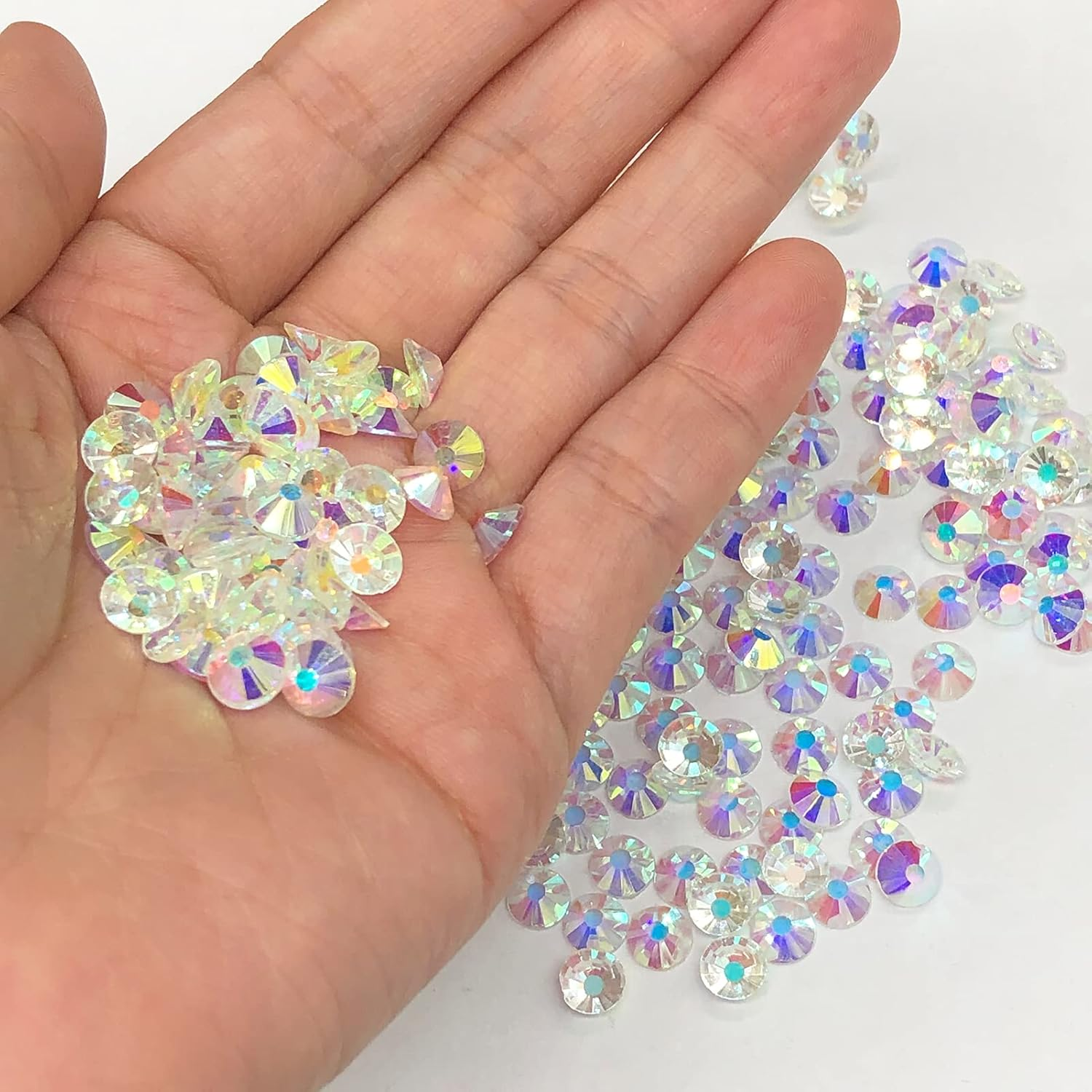 Towenm 2000 Pieces Glue Fix Flatback Rhinestones, SS10 2.8Mm Glass Flat Back Crystals Rhinestone for Craft Clothes Nail Face Art, Non Hotfix round Flatback Crystals Loose Gemstones (Transparent AB) image number 3
