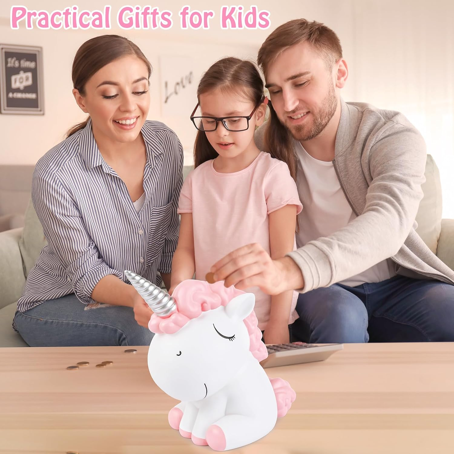 Unicorn Piggy Bank Girls, Briuhap Unbreakable Resin Money Coin Bank, Cute Kids Piggy Bank with DIY Alphabet & Rhinestone Stickers, Great Gifts for Birthday, Christmas, Baby Shower image number 2