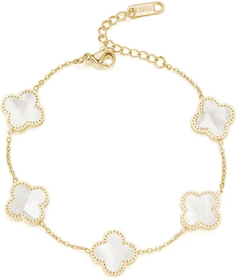 Galeuneon 14K Gold Plated Lucky Flower Bracelet Lytws|Adjustable Bracelets| Cute Link Bracelets Jewelry Gifts for Women Teen Girls