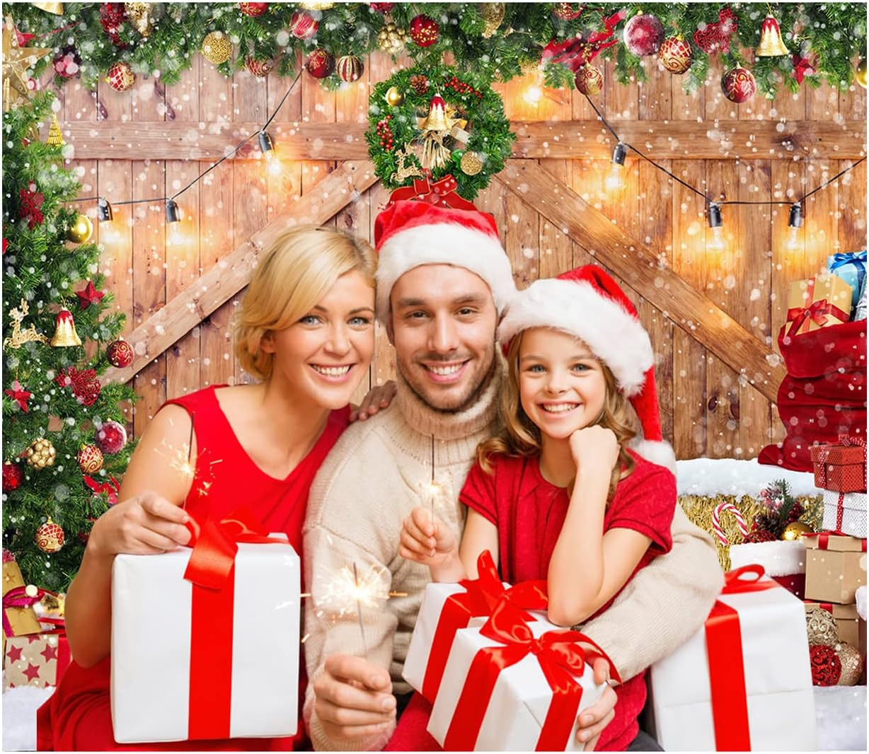 SJOLOON Rustic Christmas Barn Wood Door Backdrop for Photography Xmas Tree Snow Gift Wall Floor Party Photo Background Winter Holiday Family Supplies Banner Decoration Studio Props 12391 (12X10Ft)