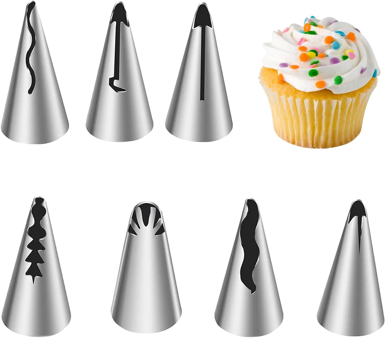 Cake Decorating Kit 7 Pieces Pleated Skirt Piping Nozzles Set, Stainless Steel Ruffle Piping Tips, Cake Frosting Tools, Cookie Press Gun, Cupcake Frosting Piping Kit, Piping Tips for Cake Decorating