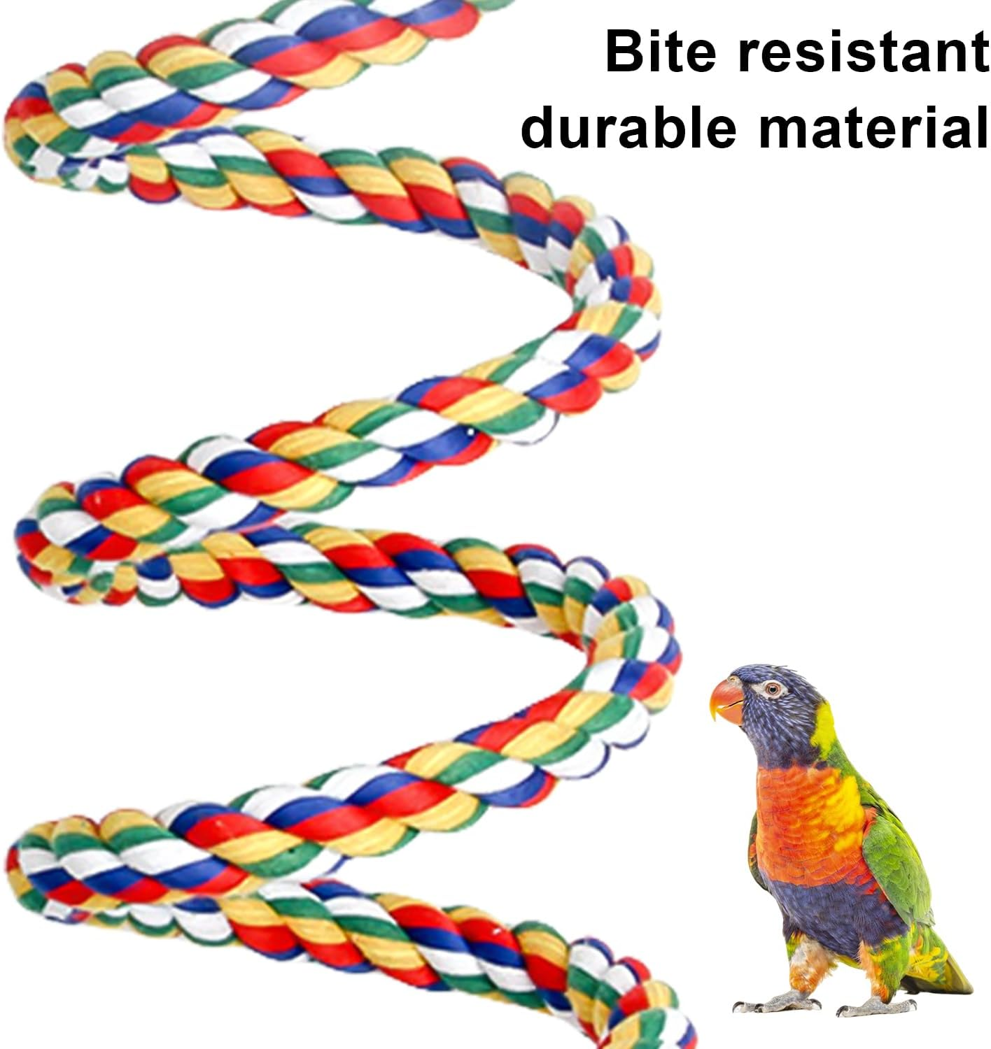 HOMURY Pack of 2 Bird Climbing Ropes: 150 Cm Parrot Colourful Spiral Cotton Rope, Diameter 18 Cm Parrot Toy Circle Ring Swing, Climbing Rope for Budgies, Cockatiels and All Birds