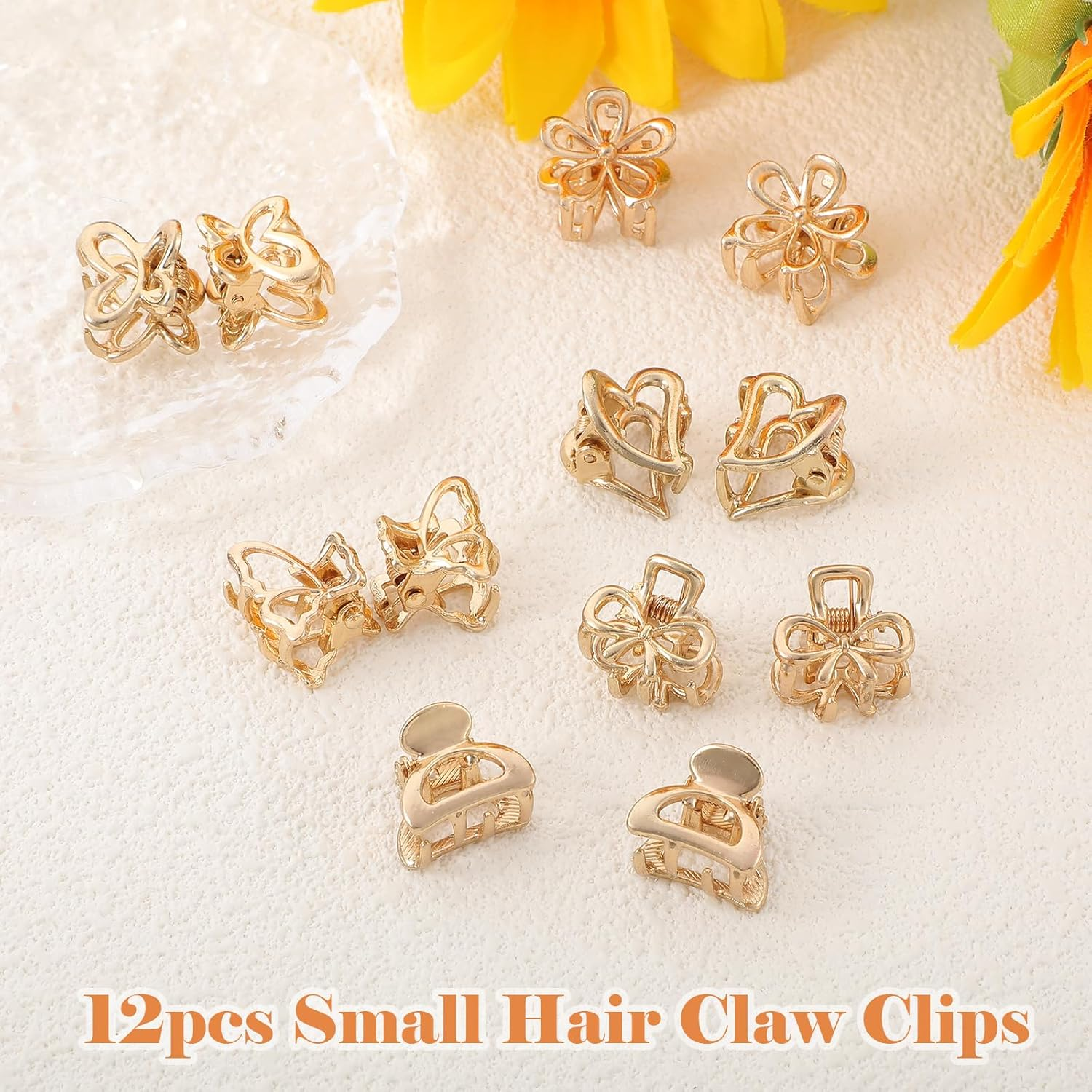 Pack of 12 Small Hair Clips Metal Mini Hair Clips Flowers Hair Clips Small Hair Clips Gold Small Hair Clips Women'S Small Non-Slip Short Hair Clip Small Hair Clips for Thin Hair