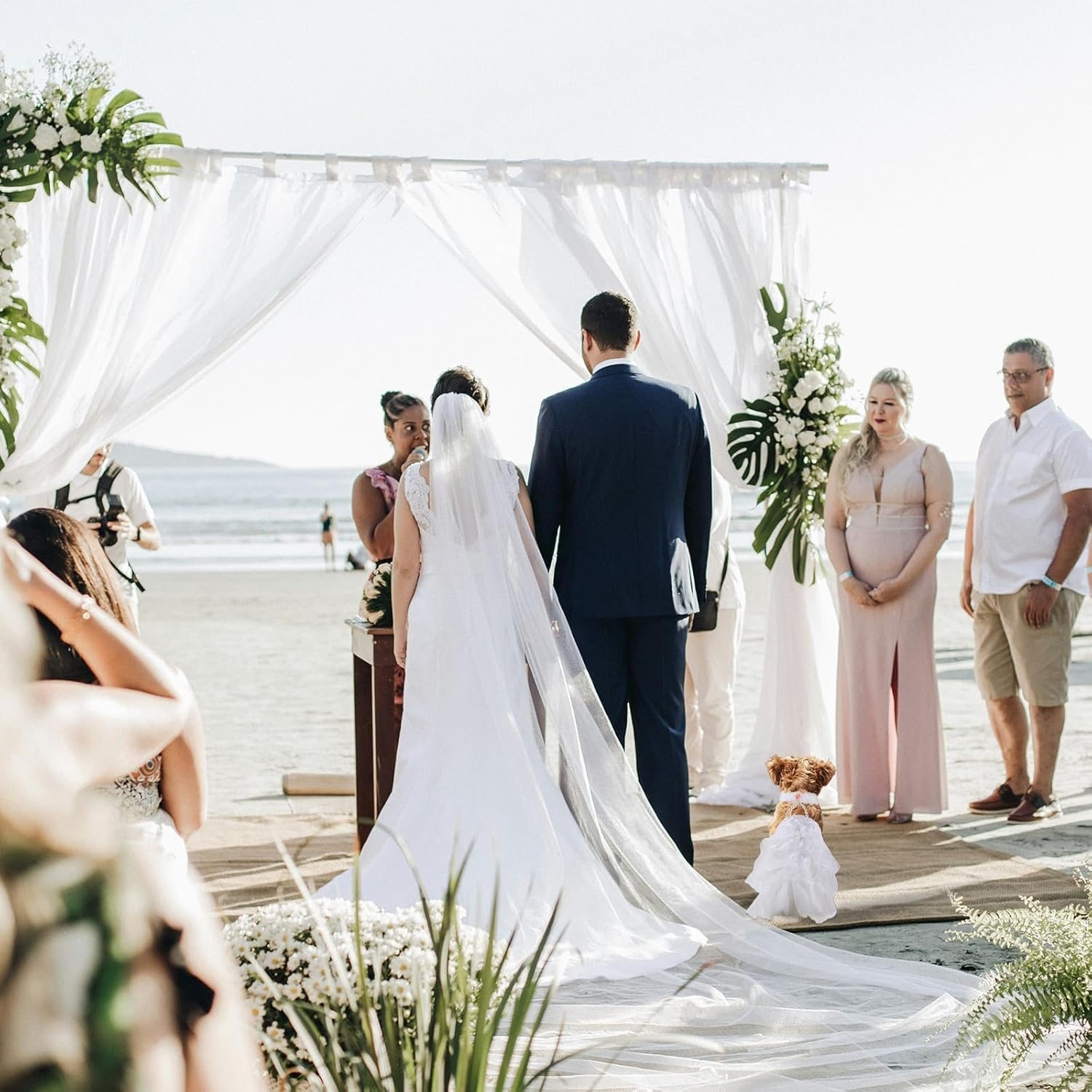 WORDERFUL Dog Wedding Dress Bride Outfit Pearl Necklace Rose Pet Princess Formal Apparel Puppy Cat (S) image number 4