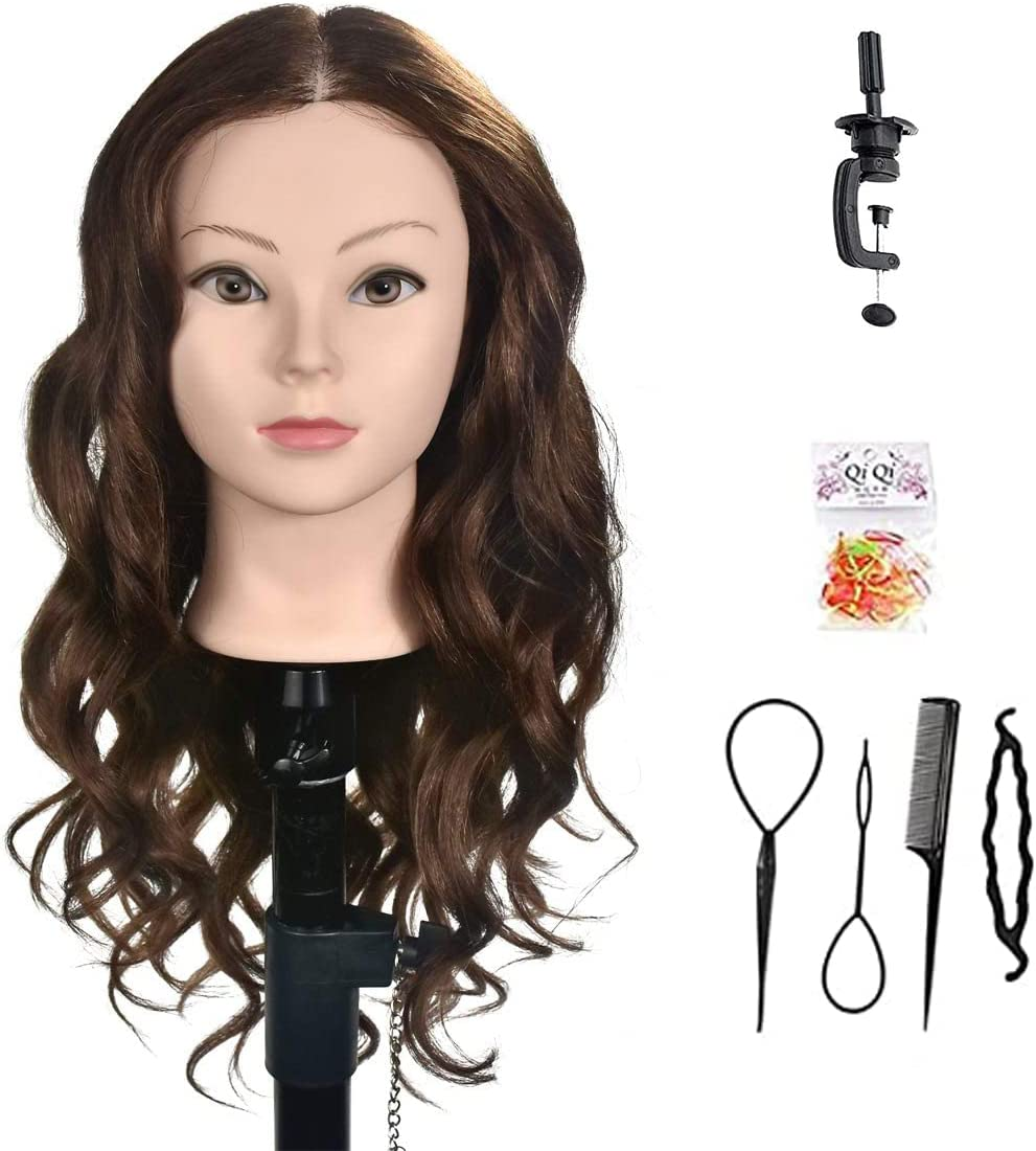 20"-22" Training Head Real Human Hair Cosmetology Hairdressing Mannequin Manikin Doll Head (Table Clamp Holder Included) image number 3