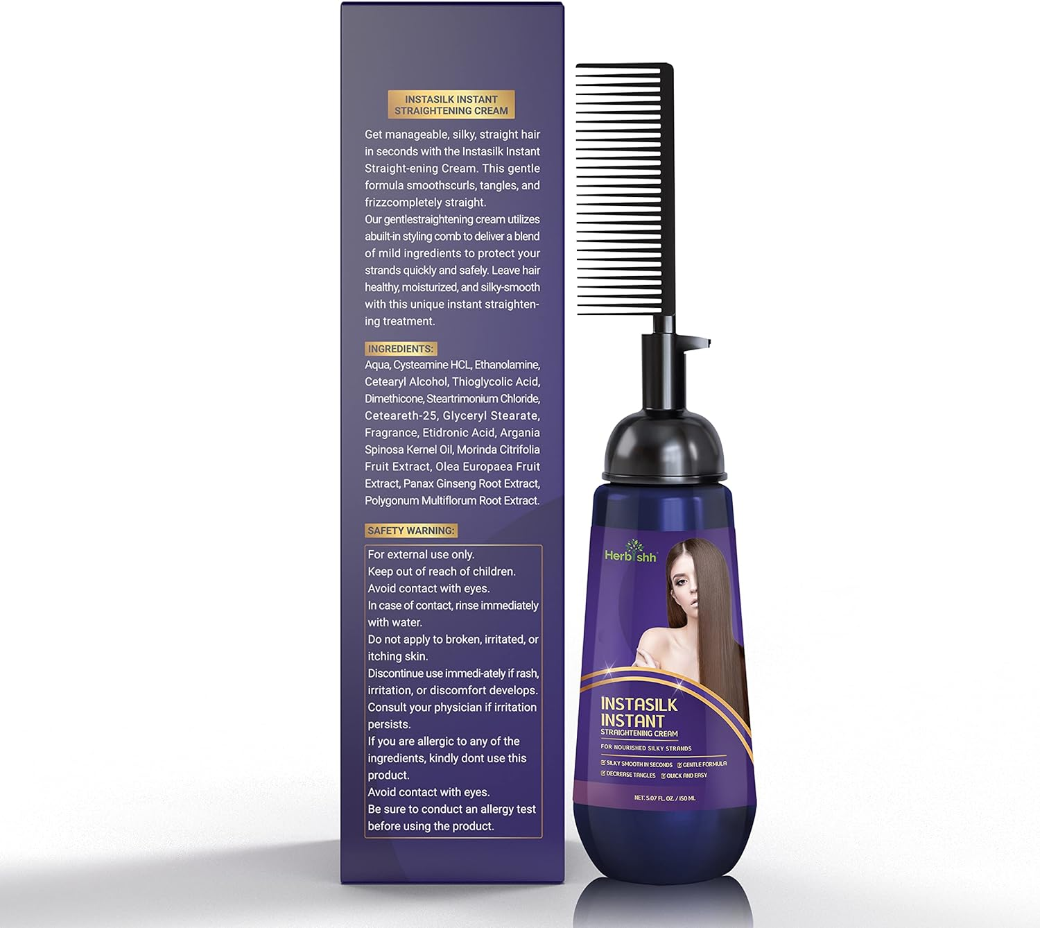 Herbishh Instant Hair Straightener Cream with Applicator Comb Brush &ndash; Straightening in Seconds &ndash; Smooths Curls, Tangles & Frizz &ndash; Completely Straight Hair Treatment &ndash; Gentle Ingredients &ndash; 150 Ml image number 3