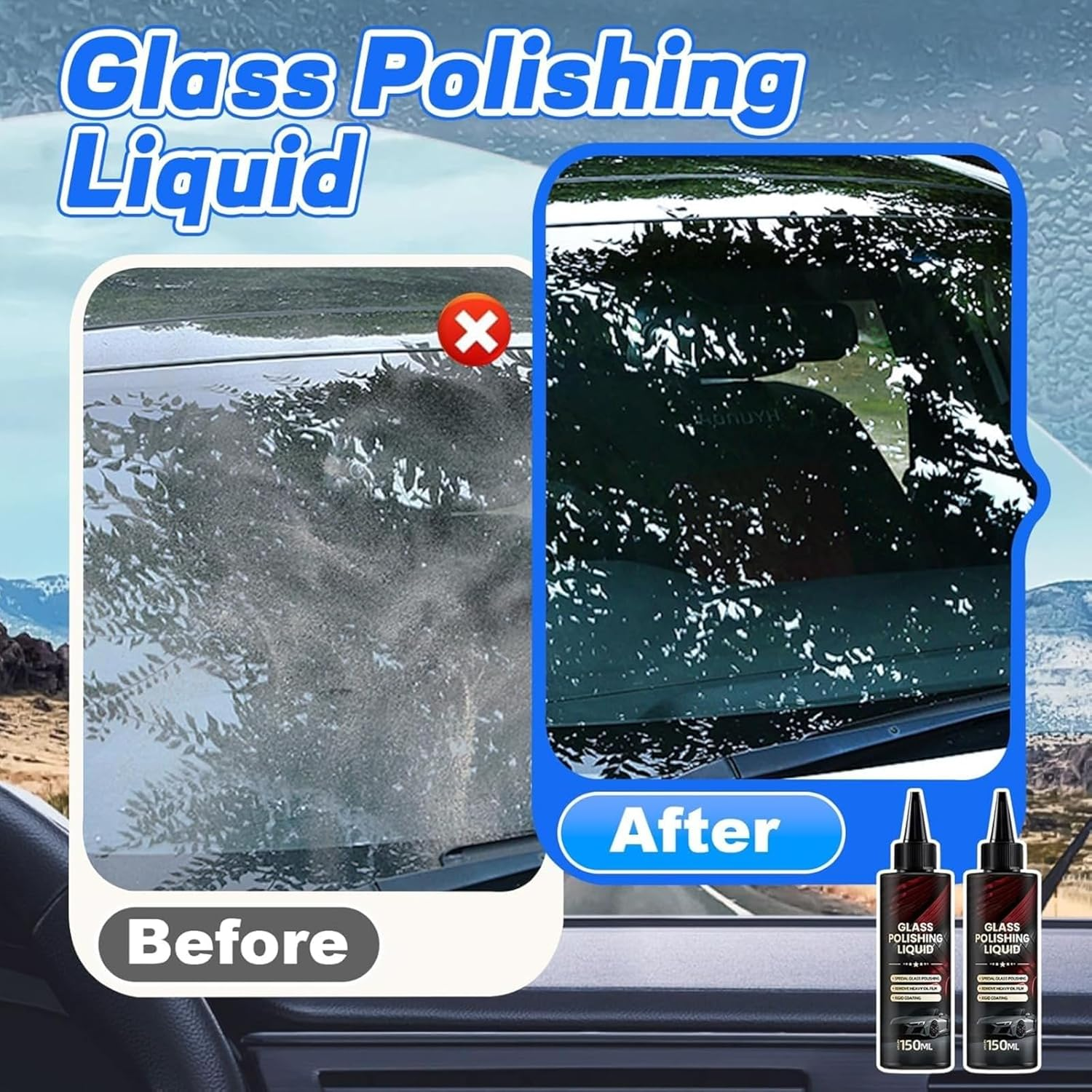 2Pcs D1 Glass Polishing Liquid, Auto Glass Scratch Care Polishing Fluid, Car Oil Film Remover, Car Polish, Water Spot Remover, Eliminates Coatings, Waxes, Oils and More (2Pcs) image number 4